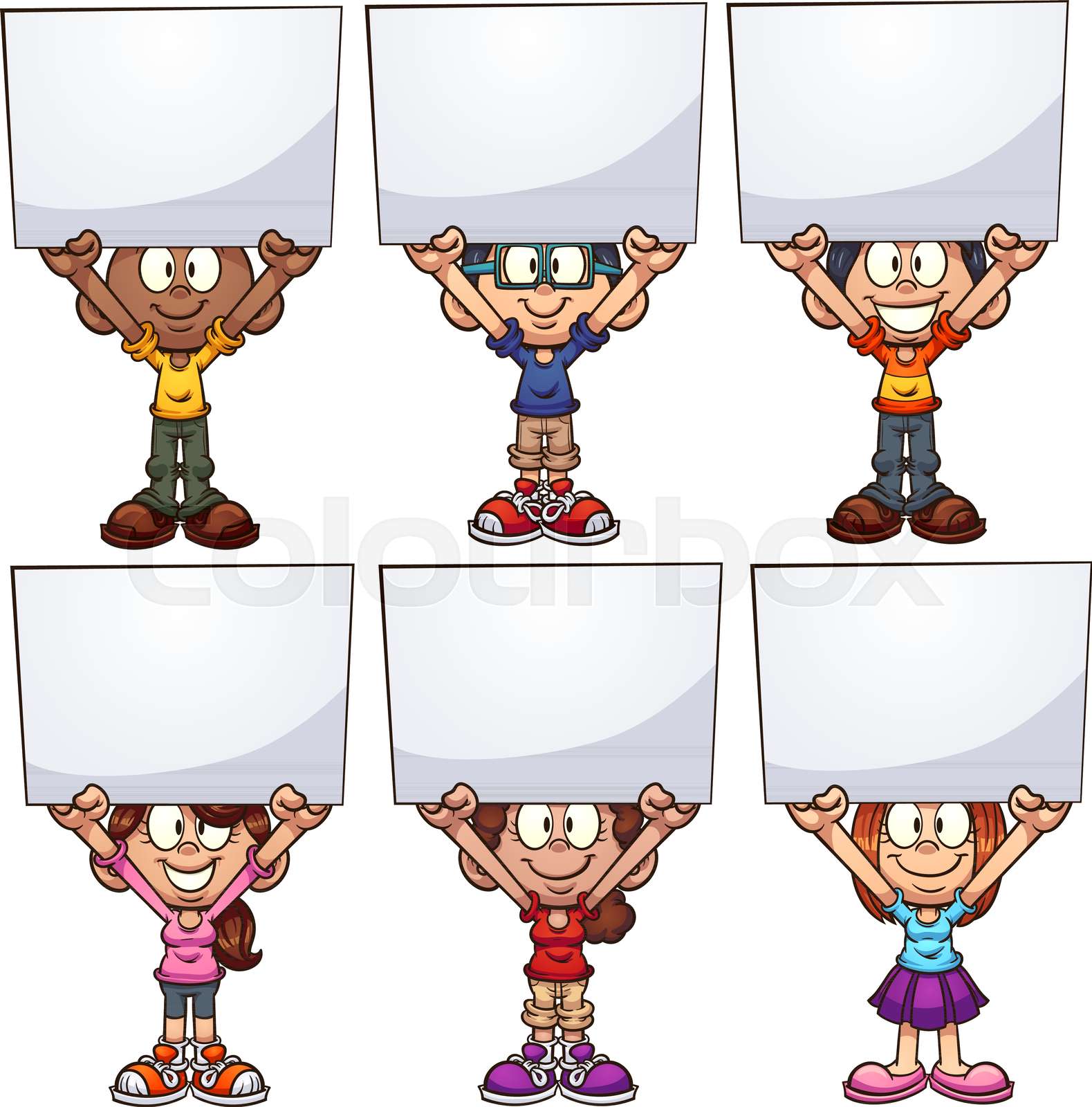 Kids holding blank boards | Stock vector | Colourbox