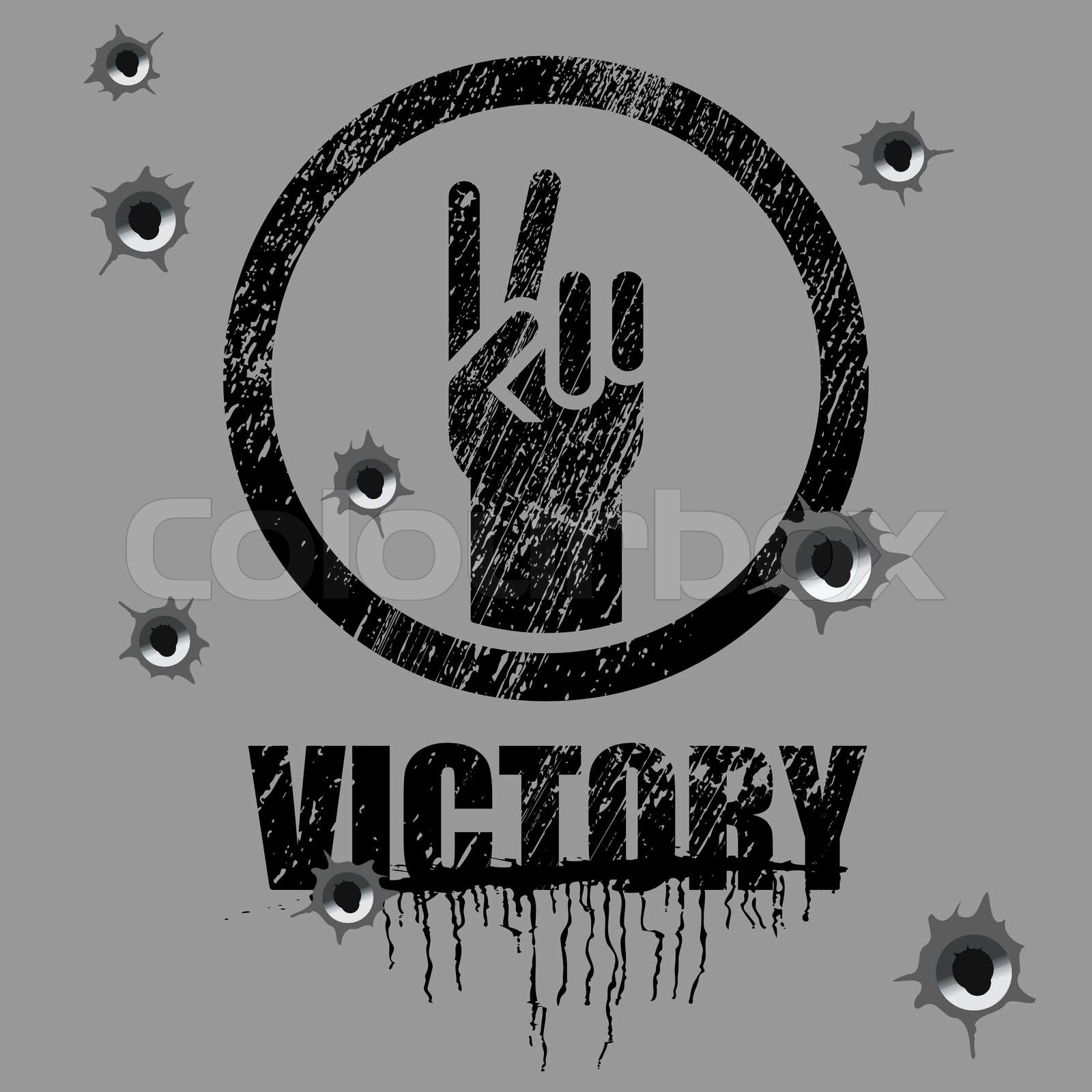 Victory-Zeichen auf den Hintergrund mit Einschusslöchern | Stock-Vektor
