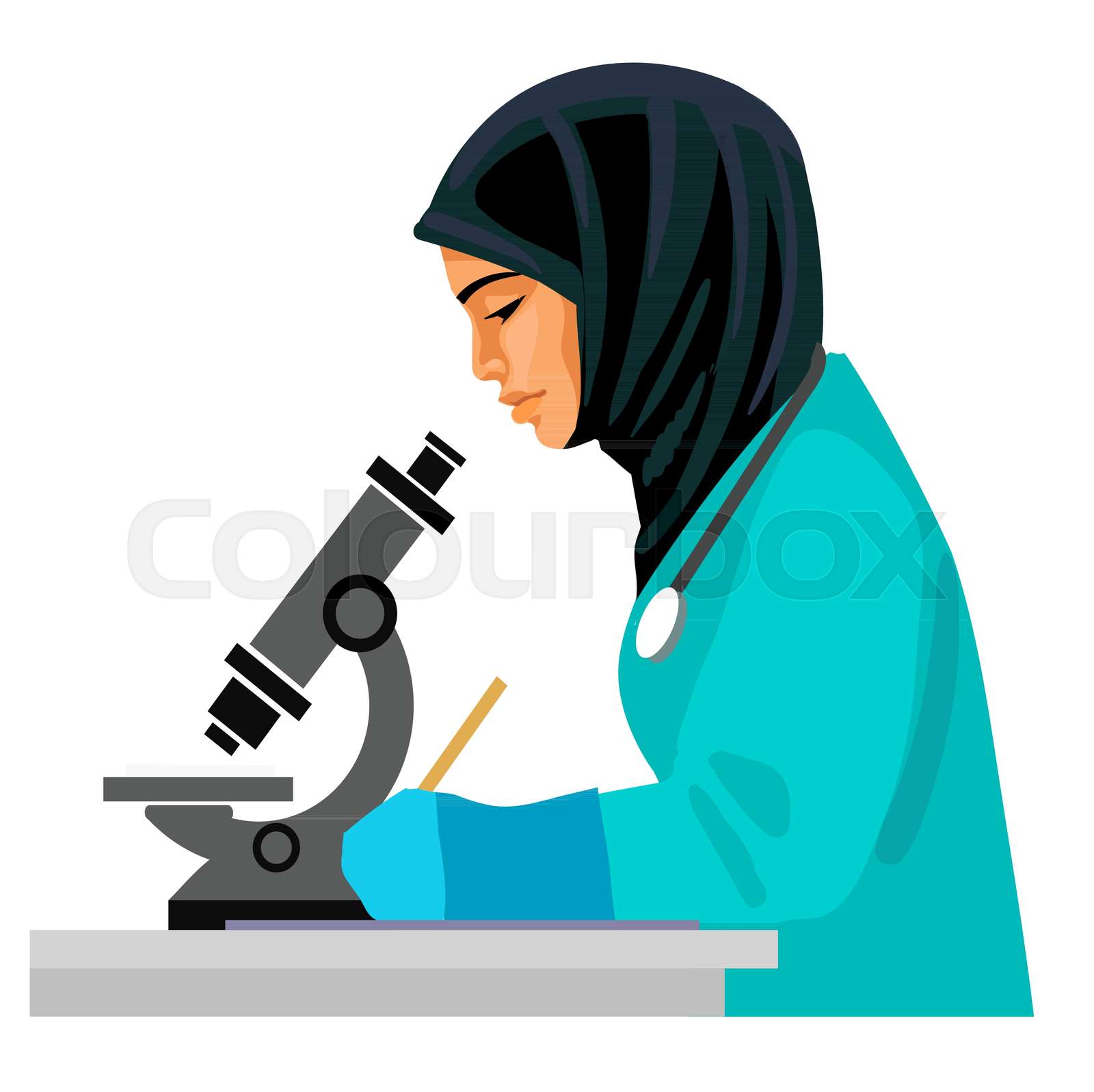 Muslim female doctor looking through microscope | Stock vector | Colourbox Muslim female doctor looking through microscope | Stock vector | Colourbox