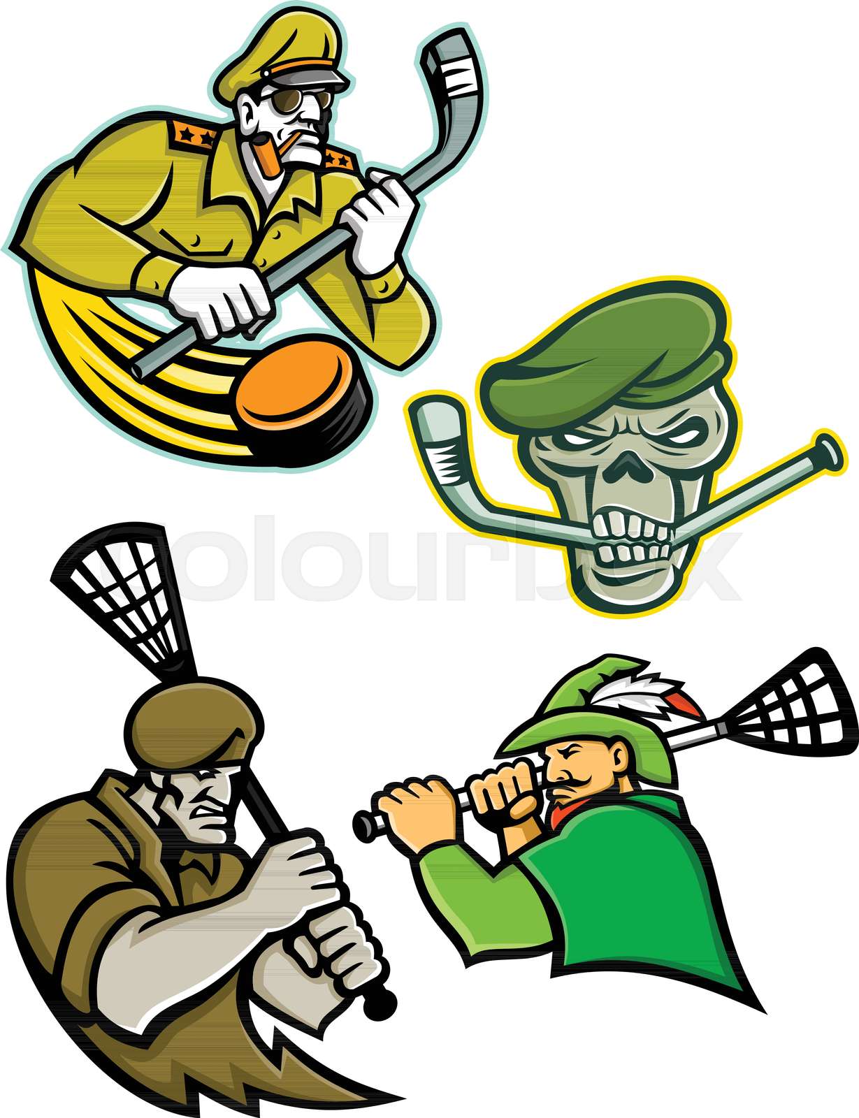 Military Warriors Lacrosse and Ice Hockey Mascot Collection Stock