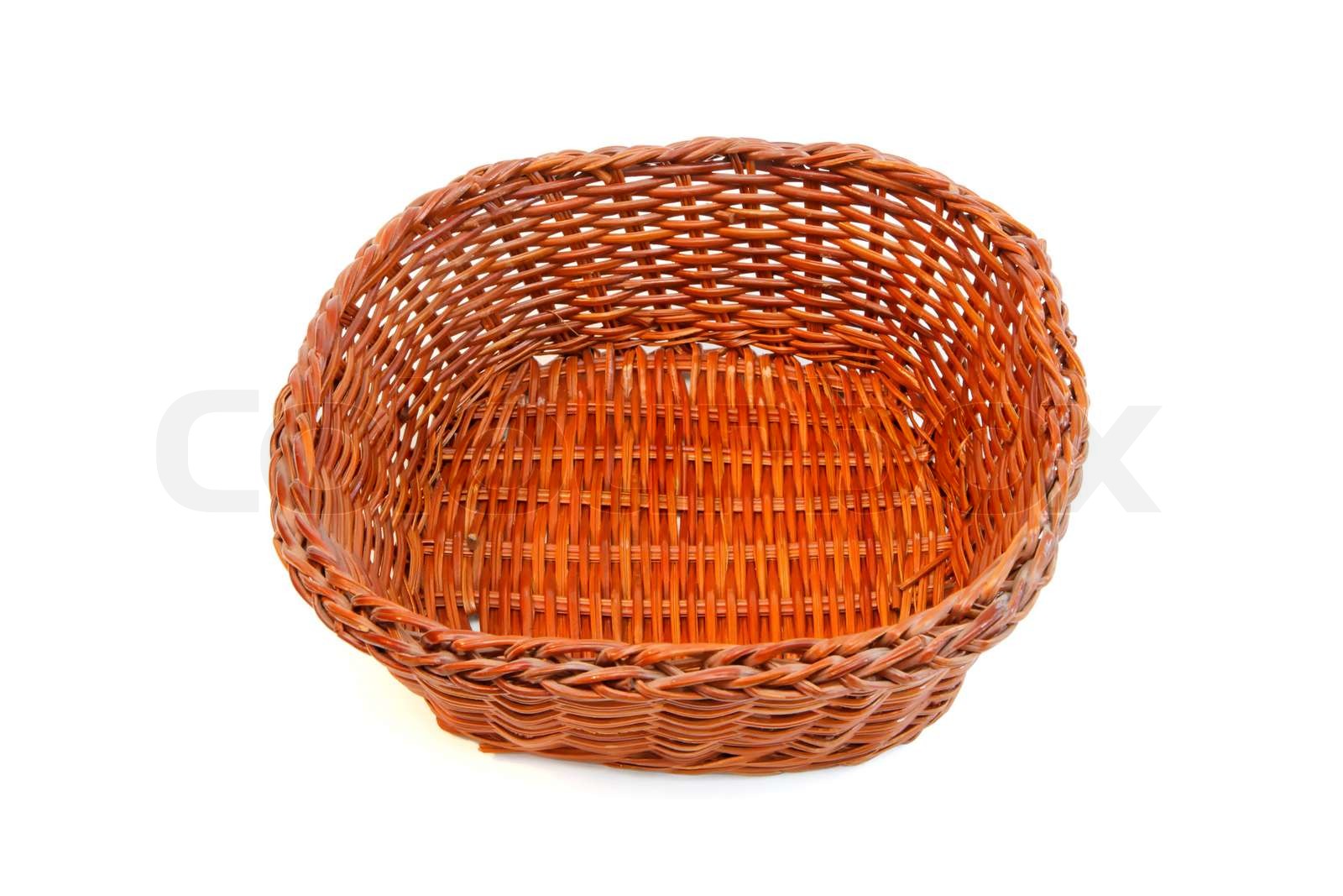 Empty orange wicker basket without handles isolated | Stock image