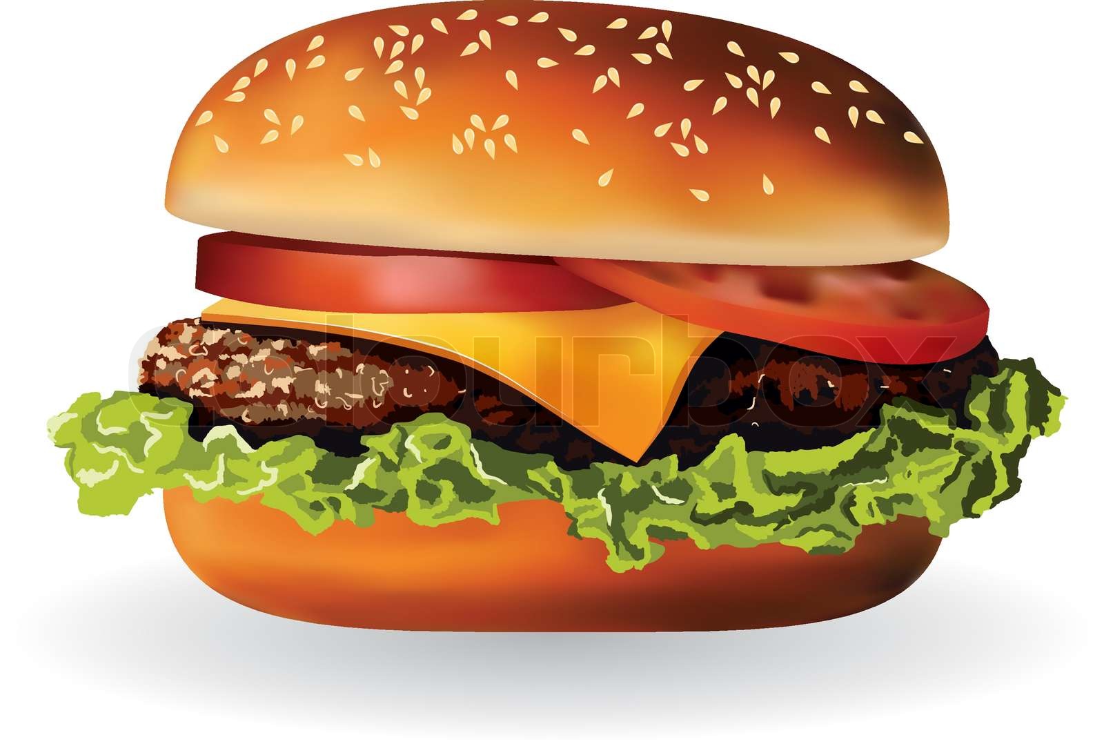 Hamburger With Meat Lettuce Cheese And Tomato Stock Vector Colourbox