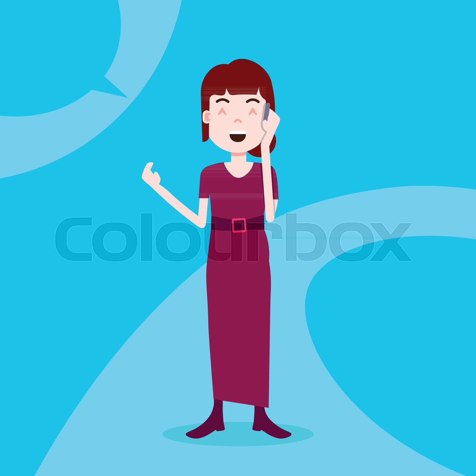Teen Girl Character Happy Phone Call Female Template For Design Work And Animation On Blue Background Full Length Flat Person Stock Vector Colourbox