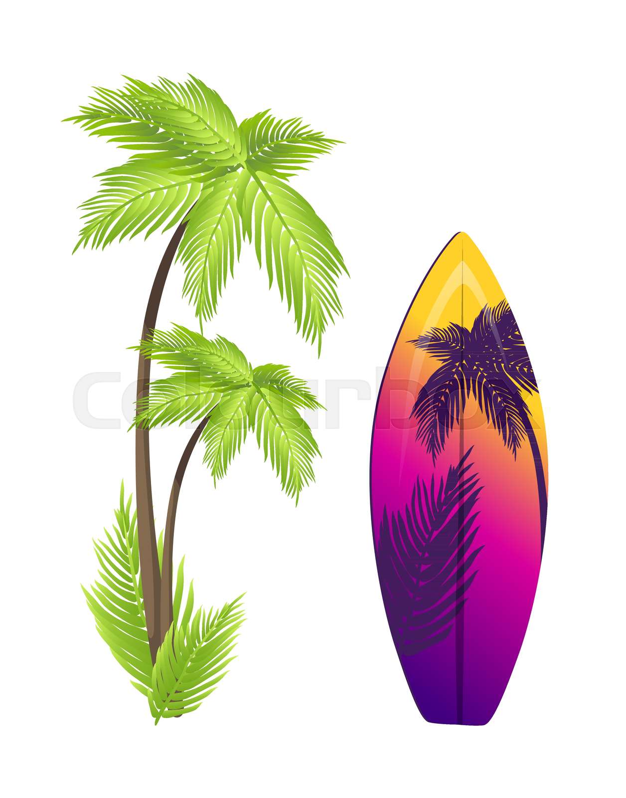 Surfing Board and Palm Tree Vector Illustration Stock vector Colourbox