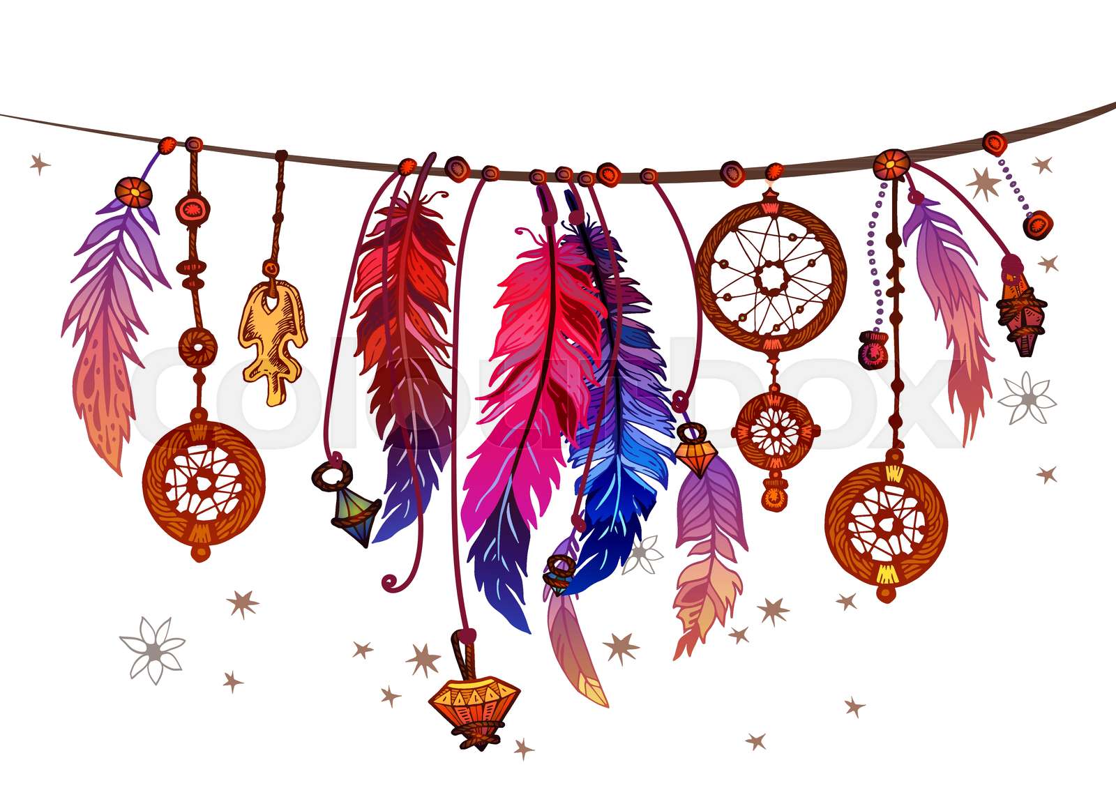 Background border with feathers and crystals | Stock vector | Colourbox