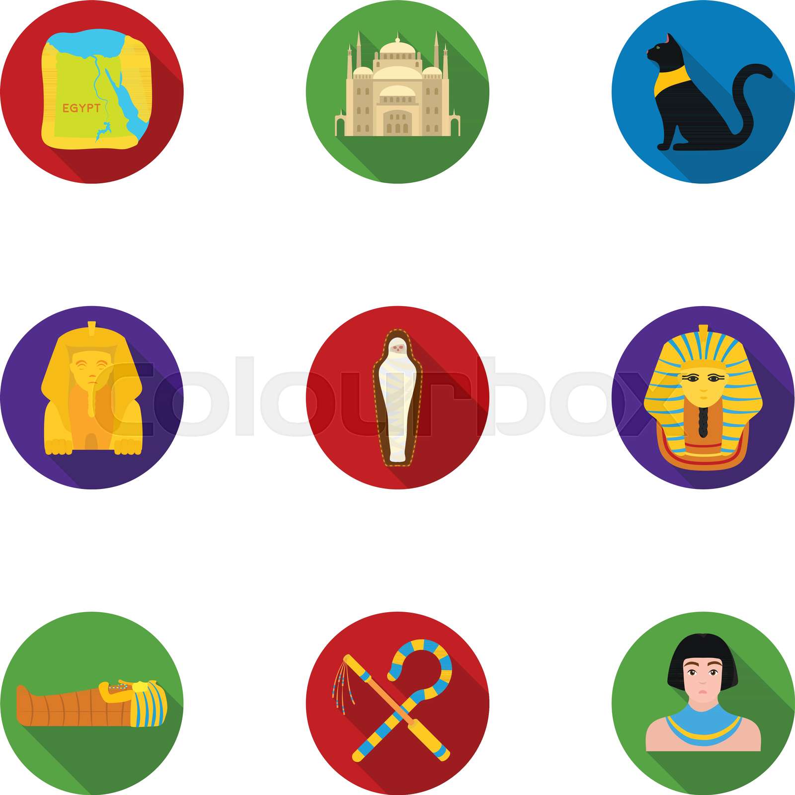 Ancient Egypt set icons in flat style. Big collection of ancient Egypt ...