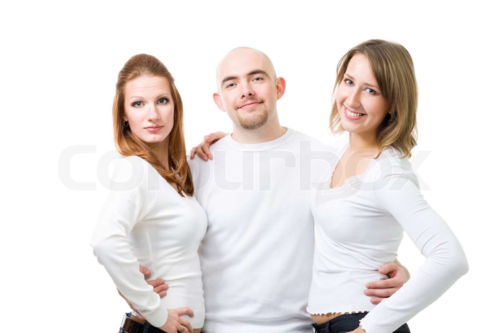 Freunde stehen zusammen , Männer und Frauen , in weiß, isoliert Stock Bild Colourbox