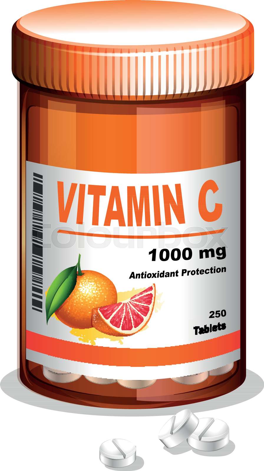 A bottle of vitamin C tablets | Stock vector | Colourbox