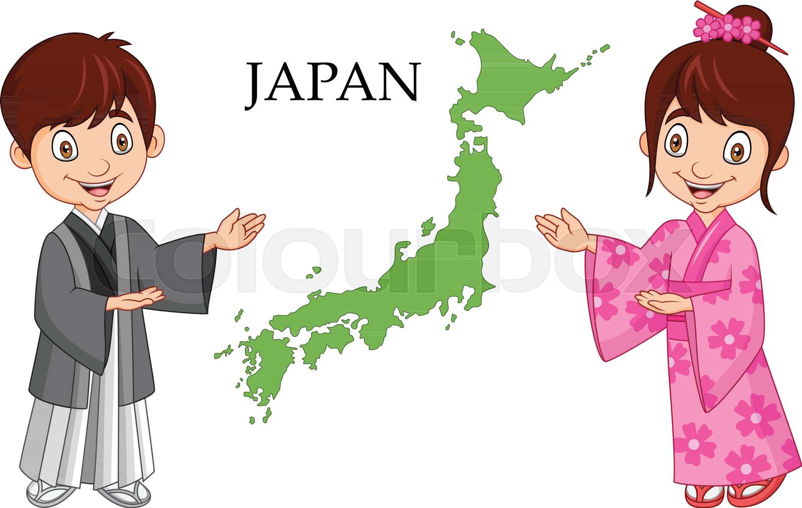 Cartoon Japanese couple wearing traditional costume | Stock vector