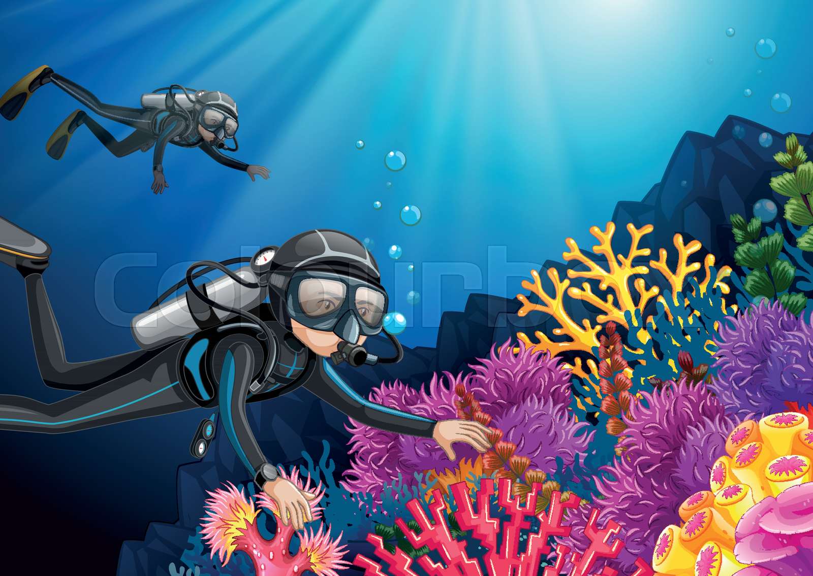 Scuba diving under the deep ocean | Stock vector | Colourbox