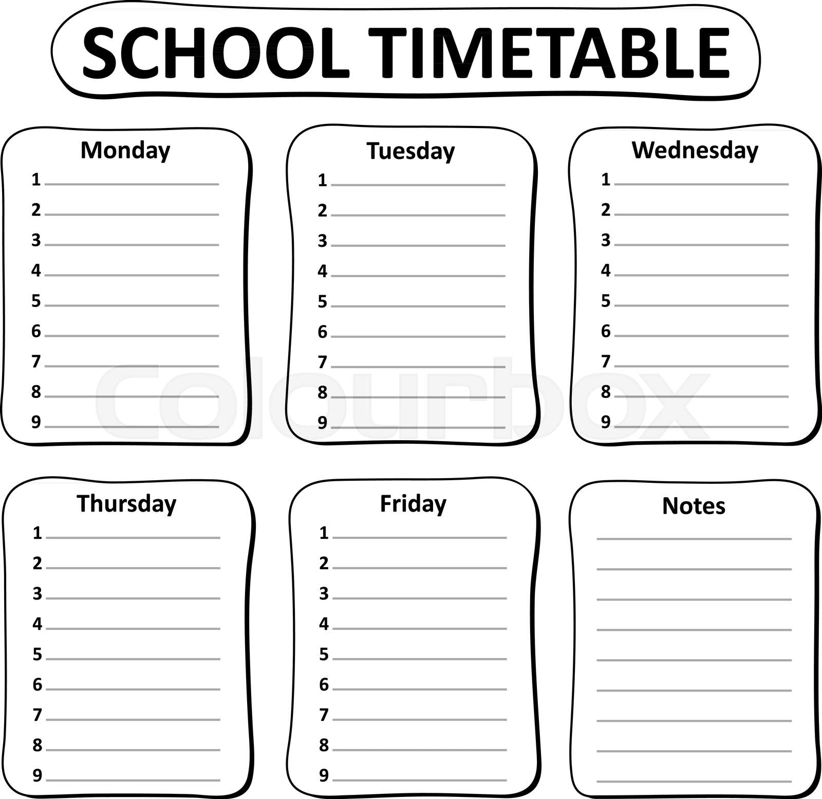 Black and white school timetable theme 1 stock vector colourbox