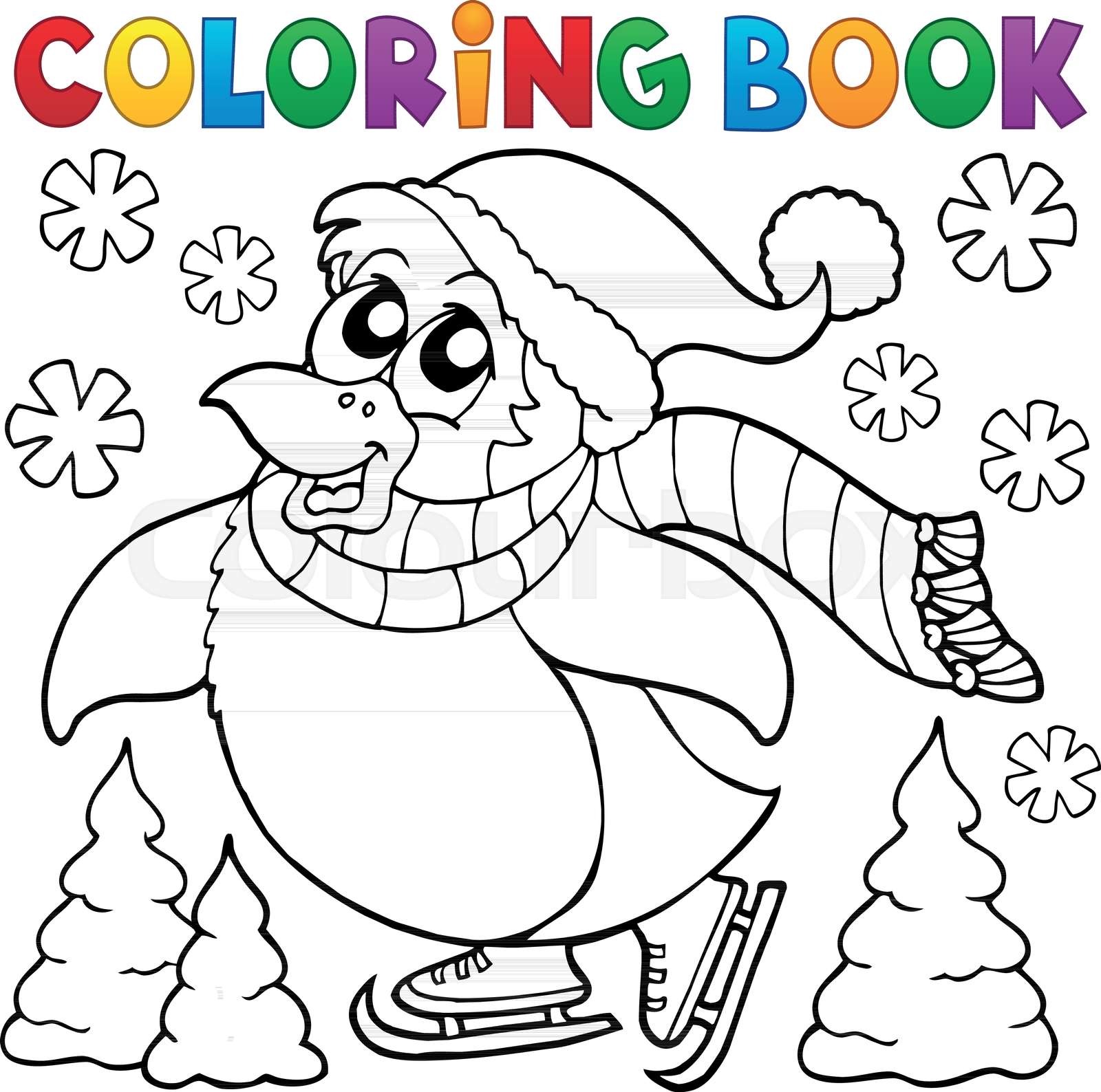 Coloring book happy skating penguin | Stock vector | Colourbox