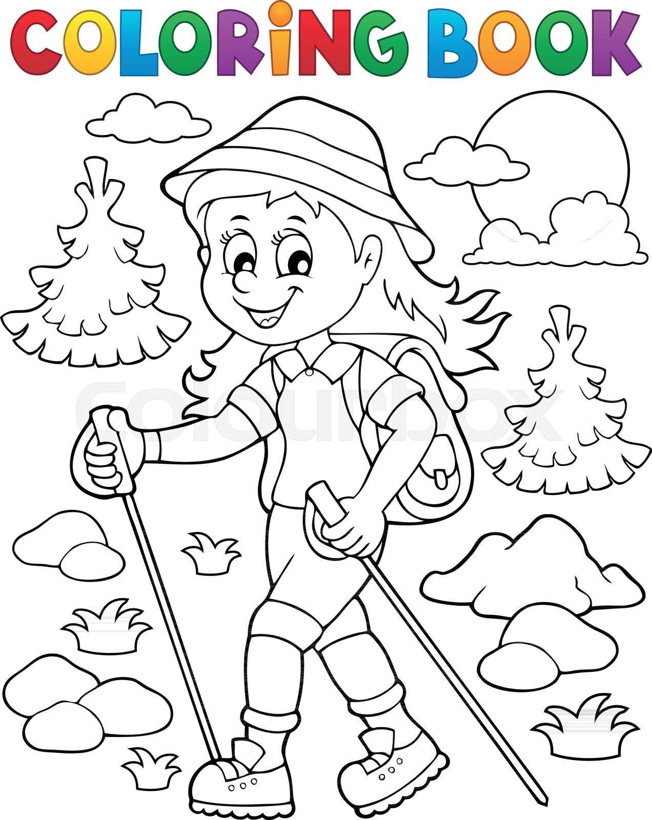 Coloring book woman hiker theme 1 Stock vector Colourbox