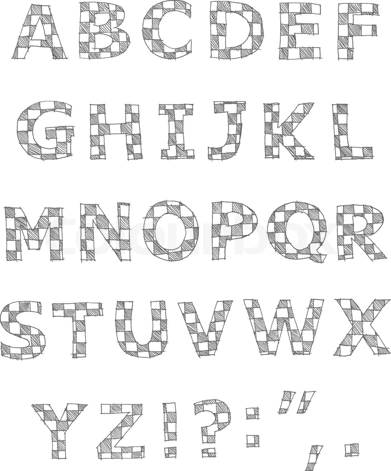 3d Buchstaben Zeichnen Auf Kariertem Papier Hand geschrieben karierten Alphabet | Stock-Vektor | Colourbox