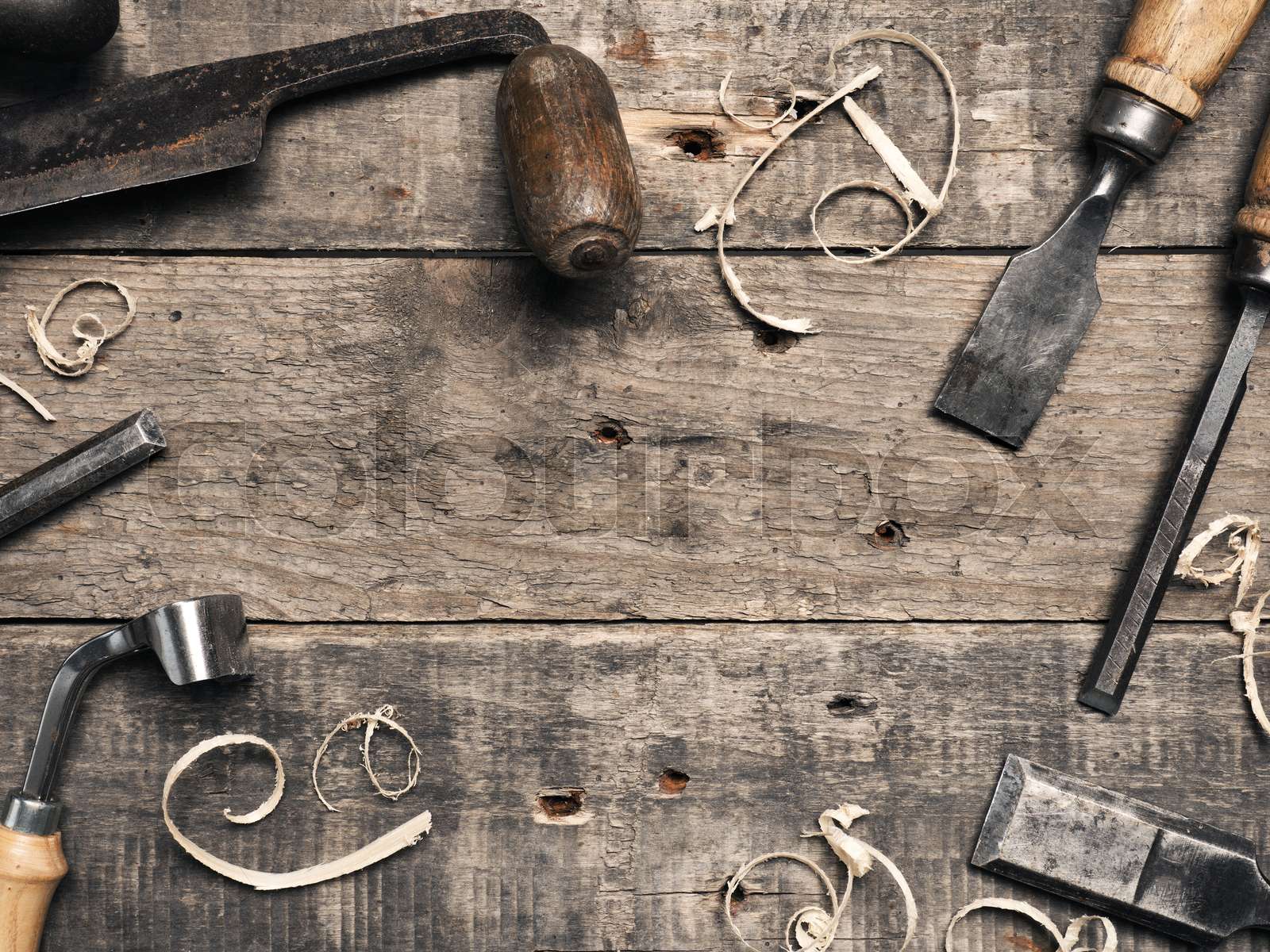 Old used carpenter tools Stock image Colourbox