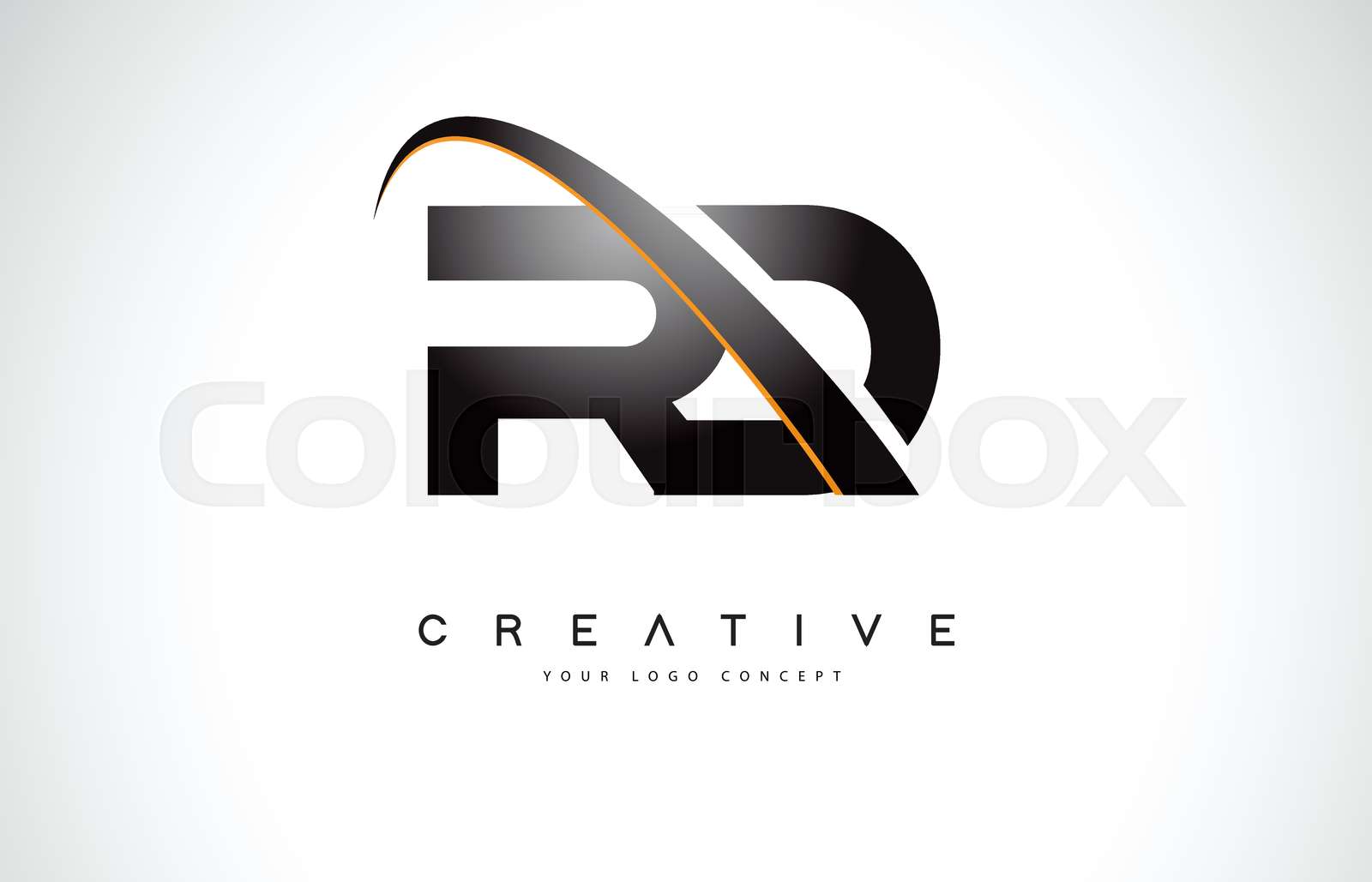 RD R D Swoosh Letter Logo Design with Modern Yellow Swoosh Curved Lines