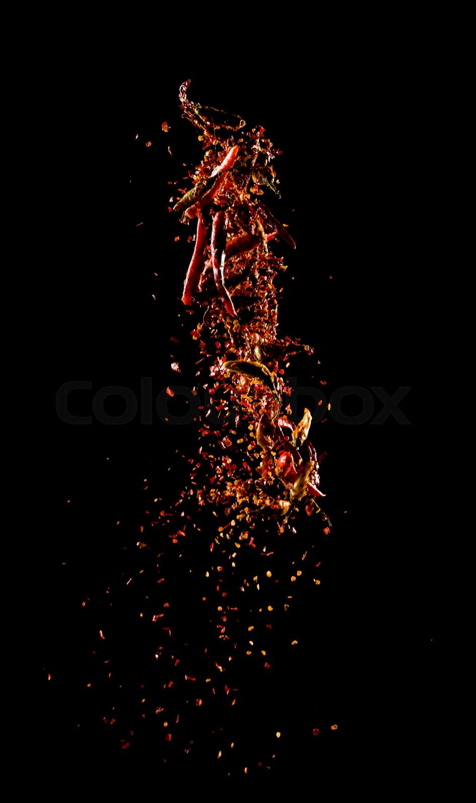Cayenne pepper powder explosion,Flying Cayenne pepper,Motion blur