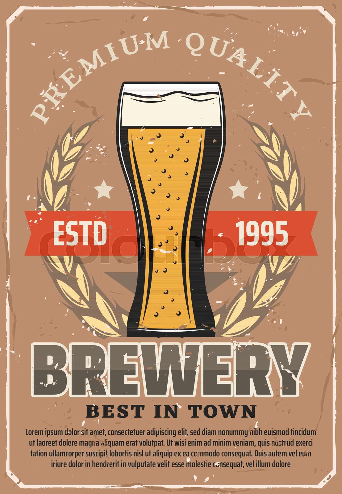 Brewery or beer bar and pub retro vector poster Stock vector Colourbox