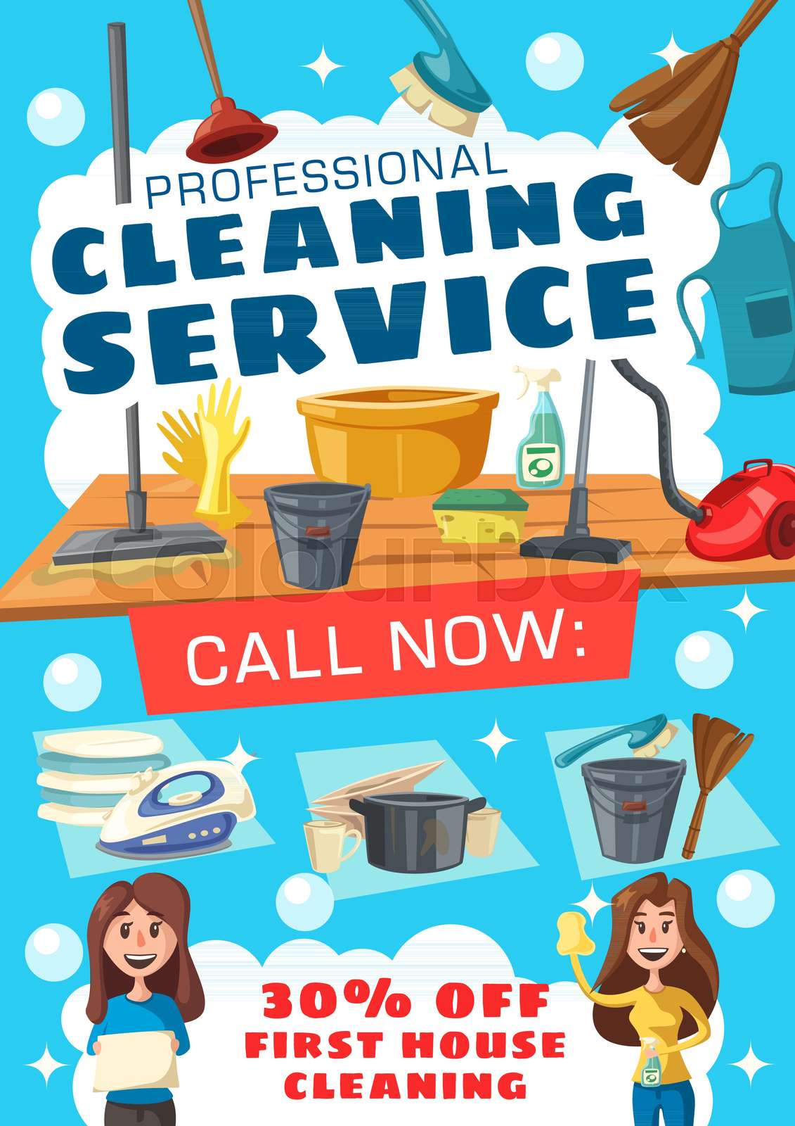 Cleaning service poster with house clean tools | Stock vector | Colourbox