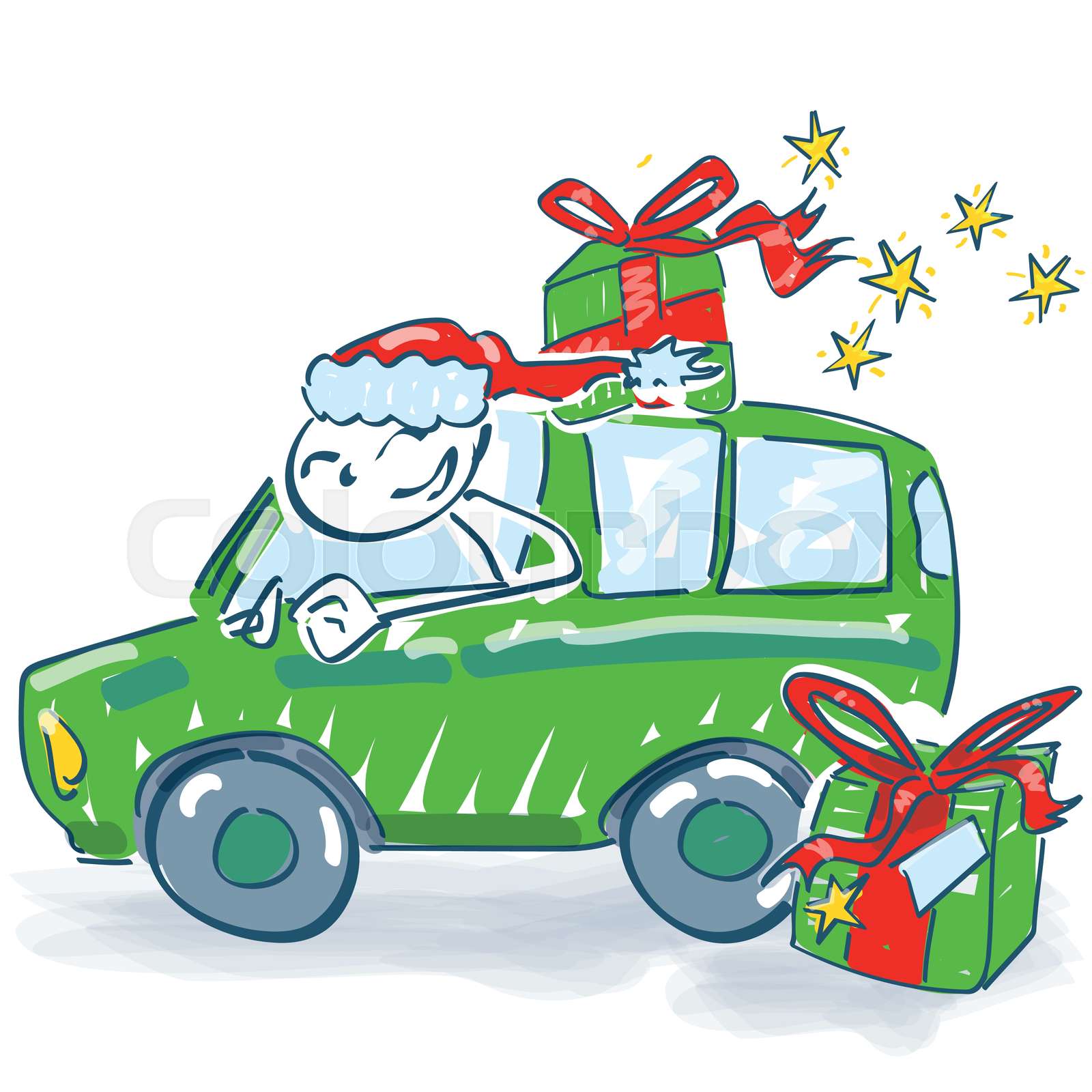 strichmännchen, weihnachten, auto  Stock vector  Colourbox