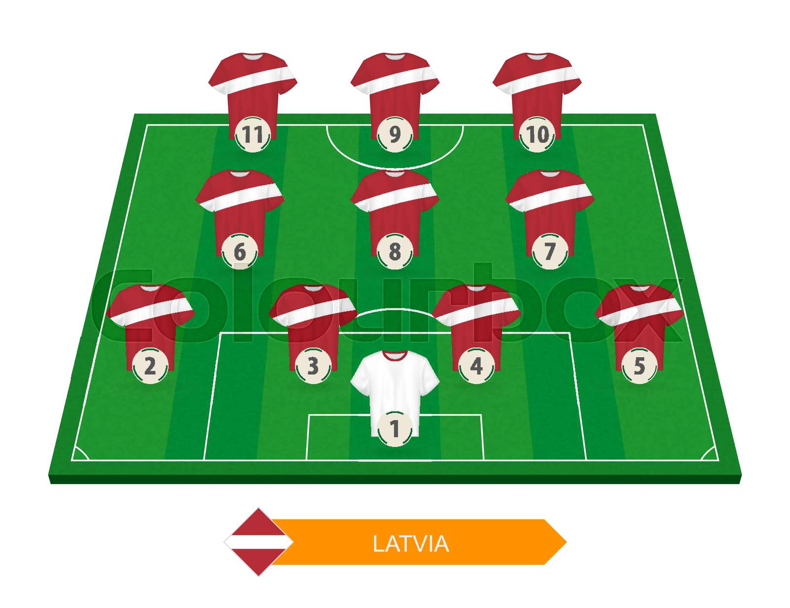 Latvia football team lineup on soccer field for European football