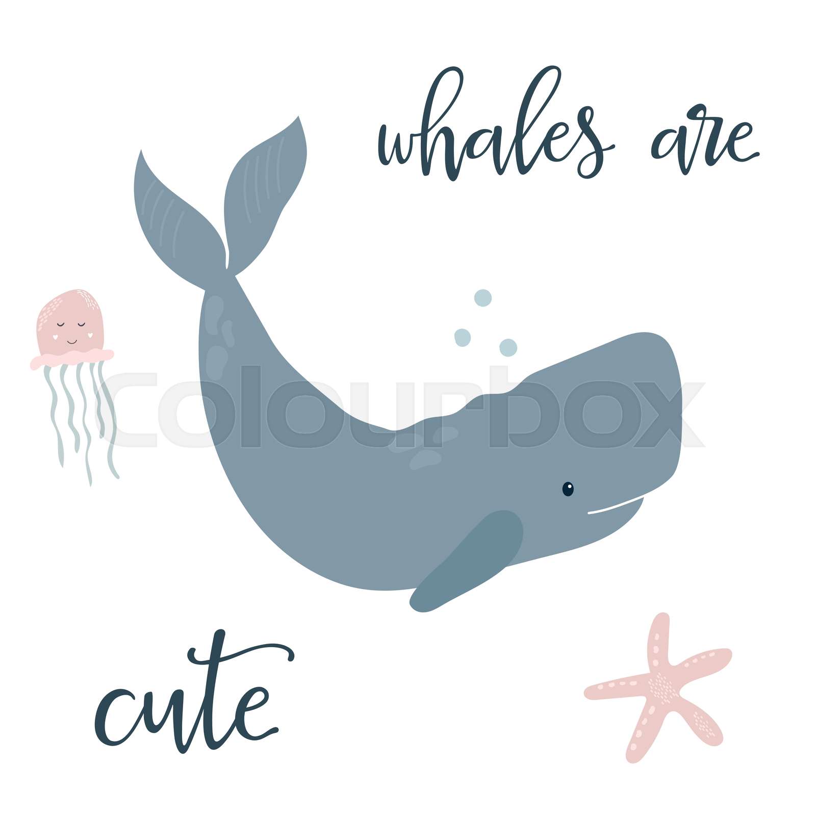 Baby print with blue whale. Hand drawn graphic | Stock vector | Colourbox