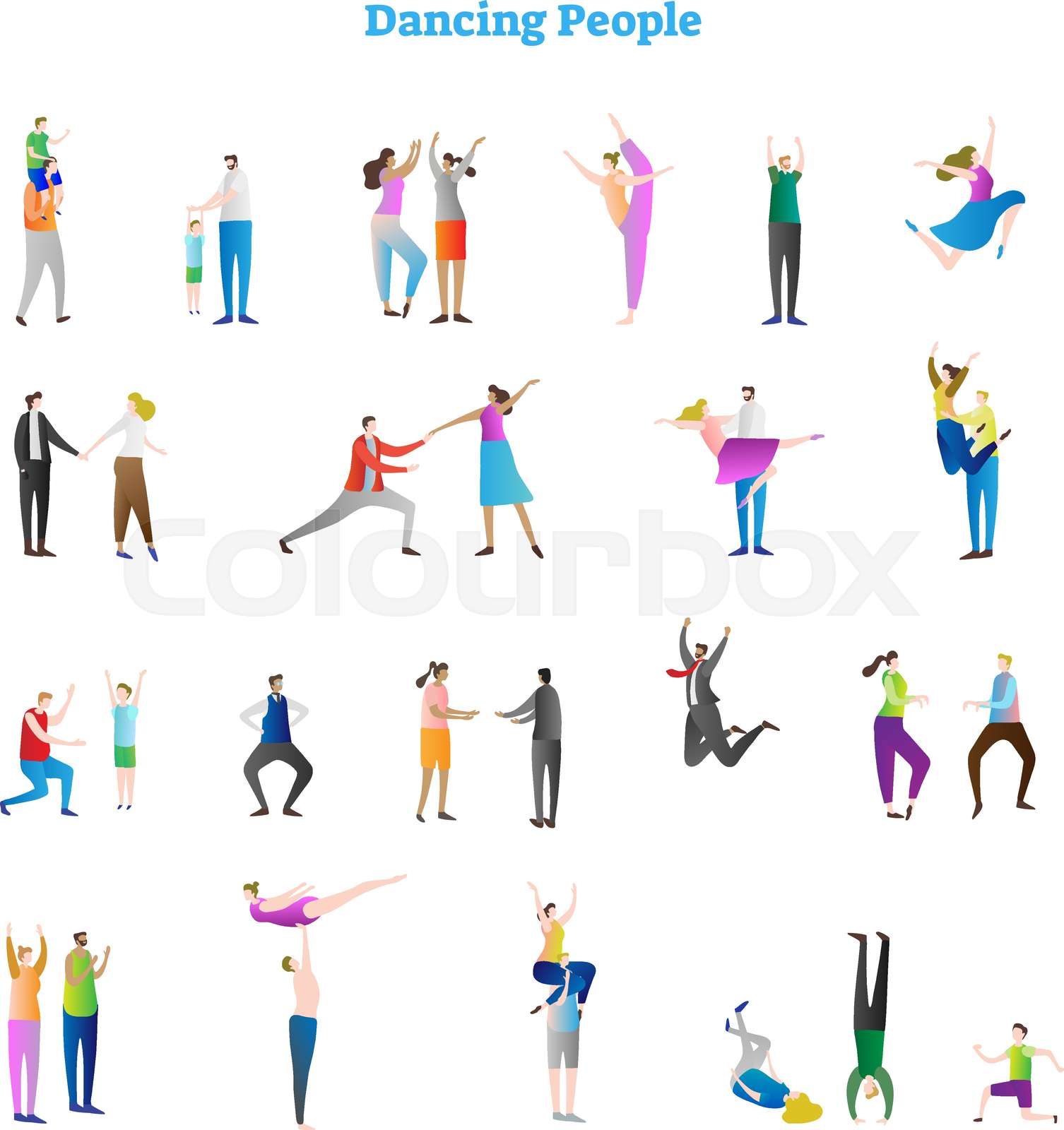 Dancing people vector illustrations collection. Various groovy dance