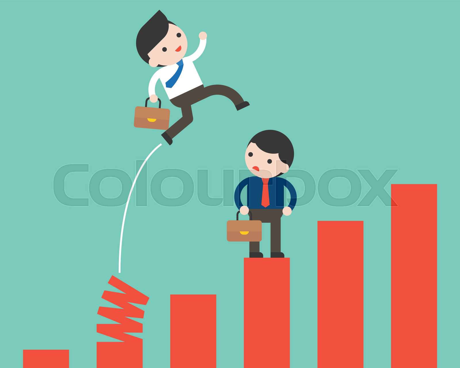 Businessman jumping from spring chart, shortcut key to success