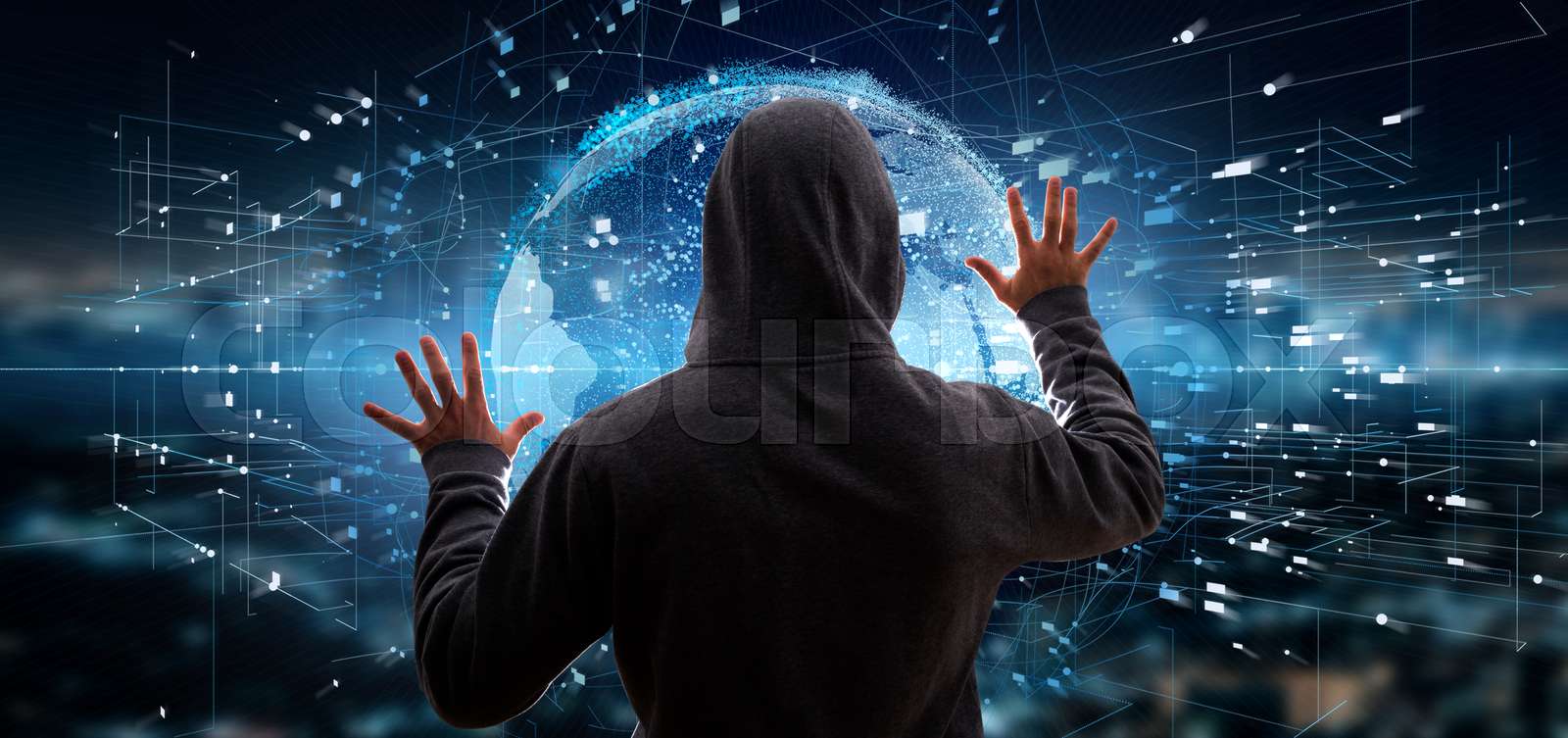 Hacker Activating 3d Rendering Data Earth Globe Stock Image Colourbox