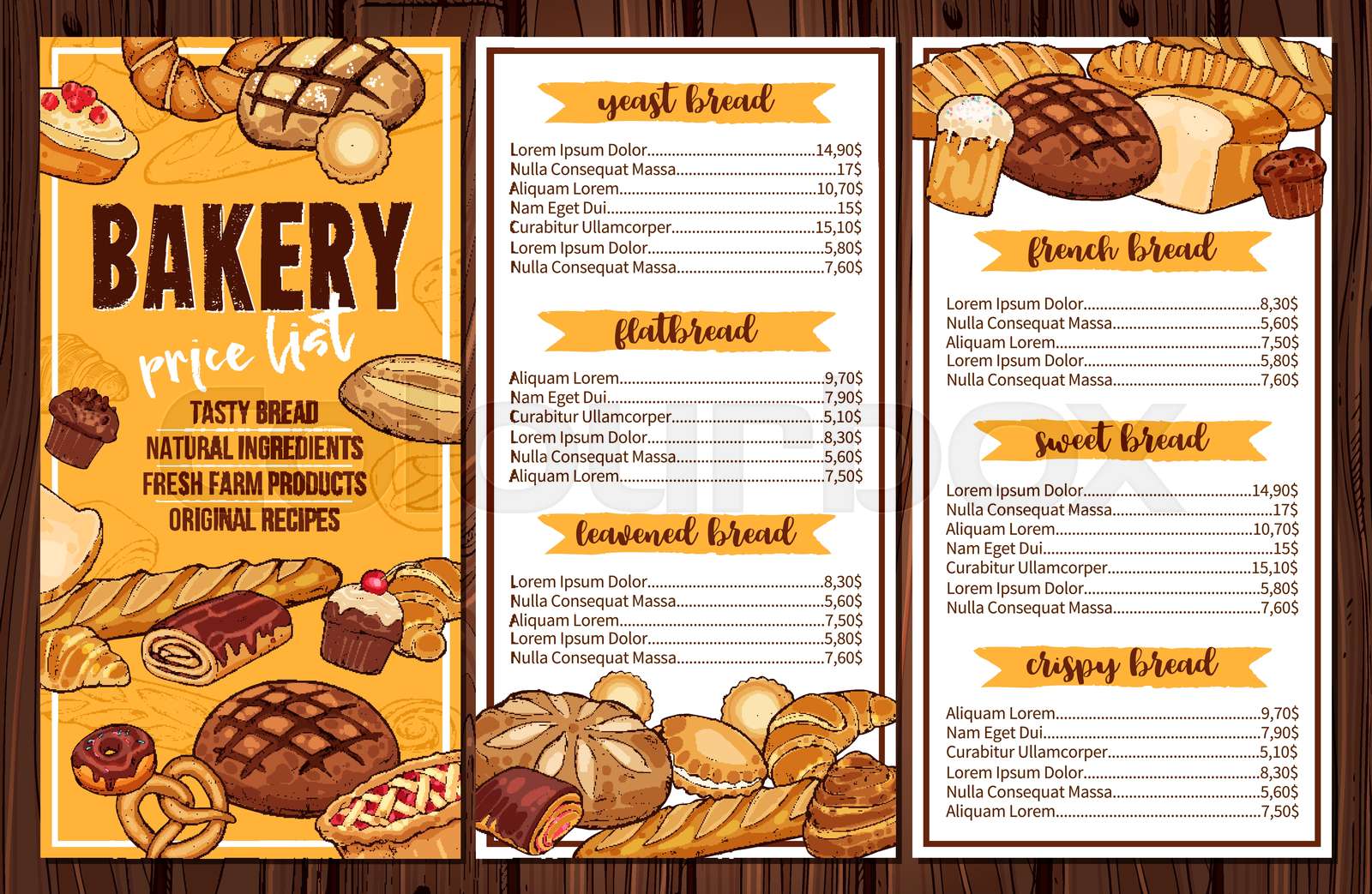 Bread, pastry and bakery vector menu Stock vector Colourbox