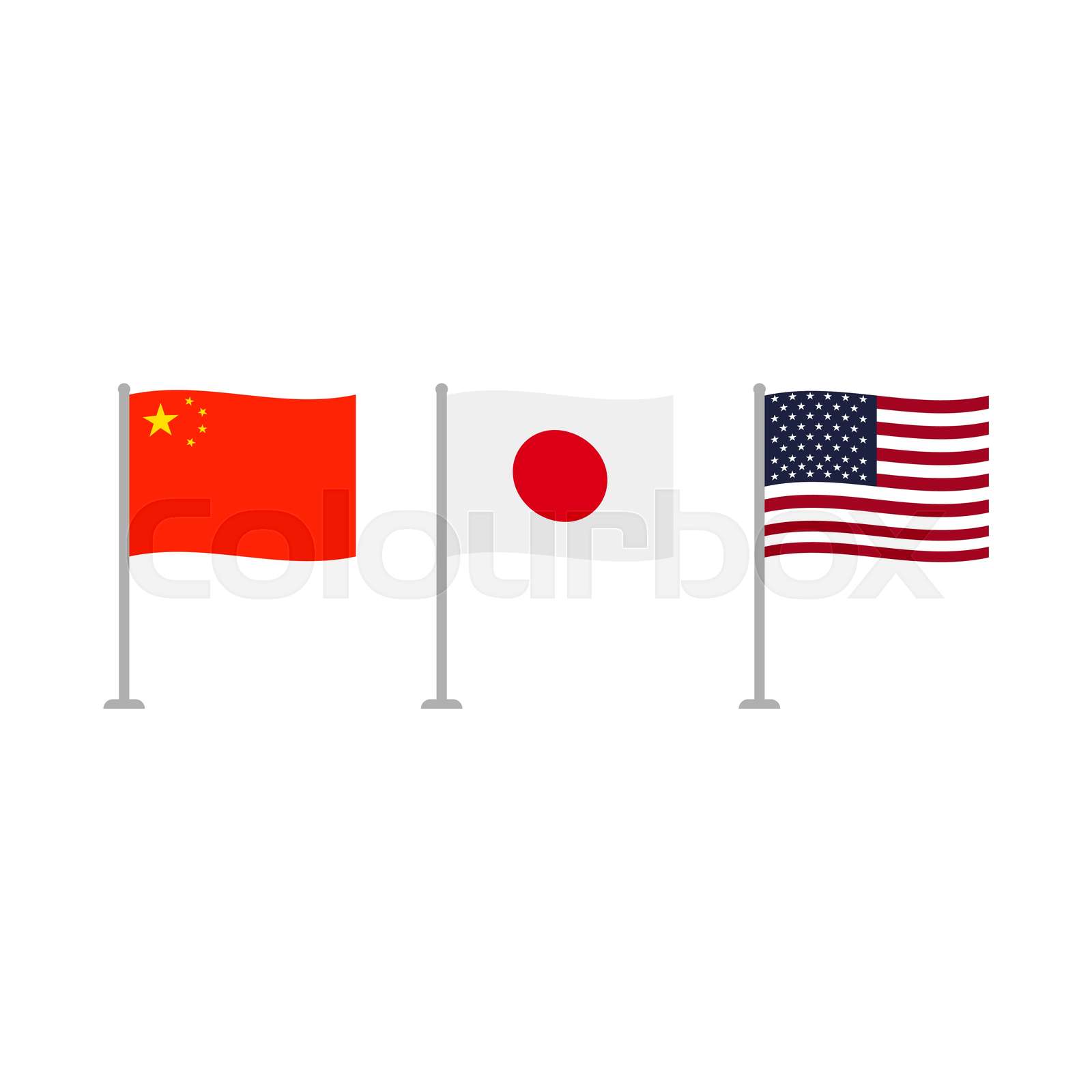 Usa Japan and China flags Stock vector Colourbox