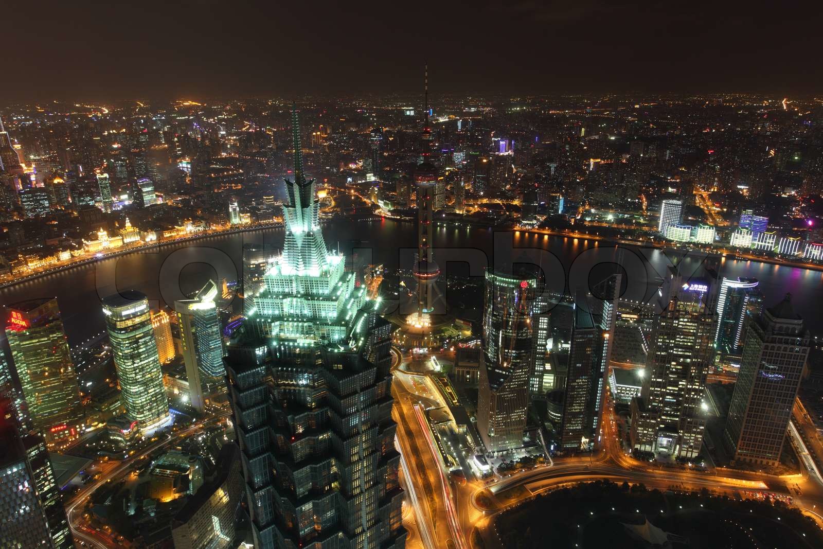 Aerial view over the city of Shanghai at night Photo taken at 22nd of ...
