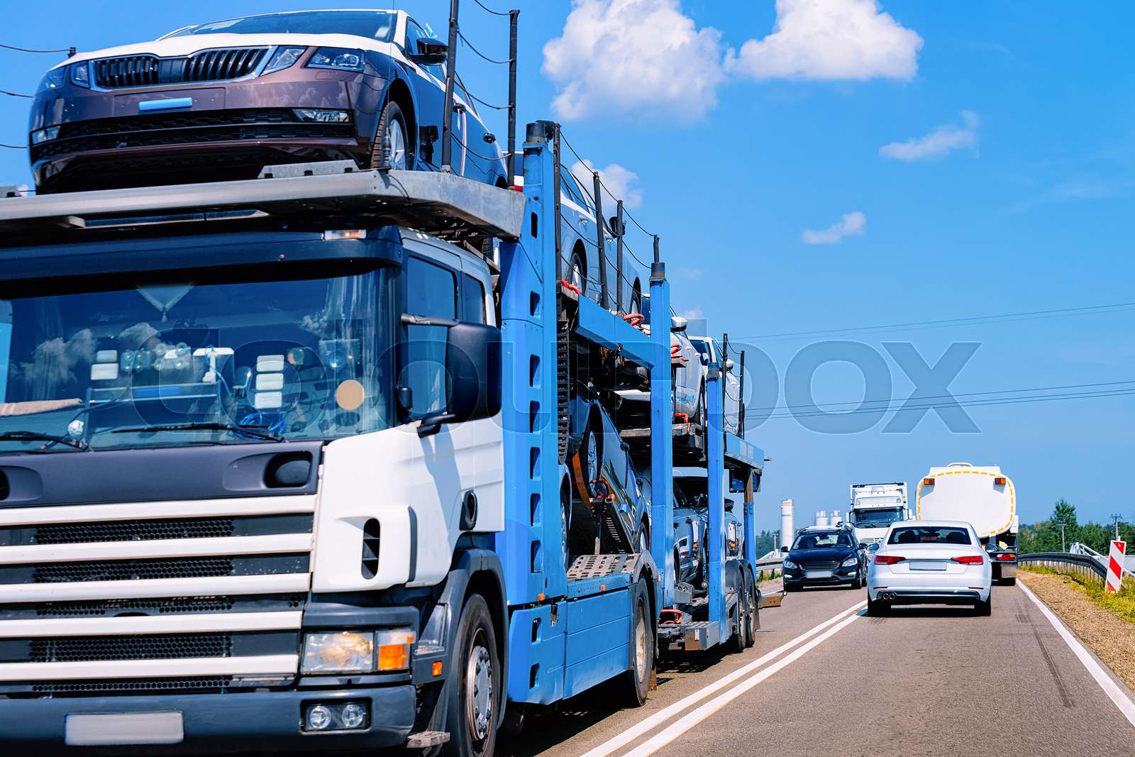 Cars carrier on road Poland Stock image Colourbox