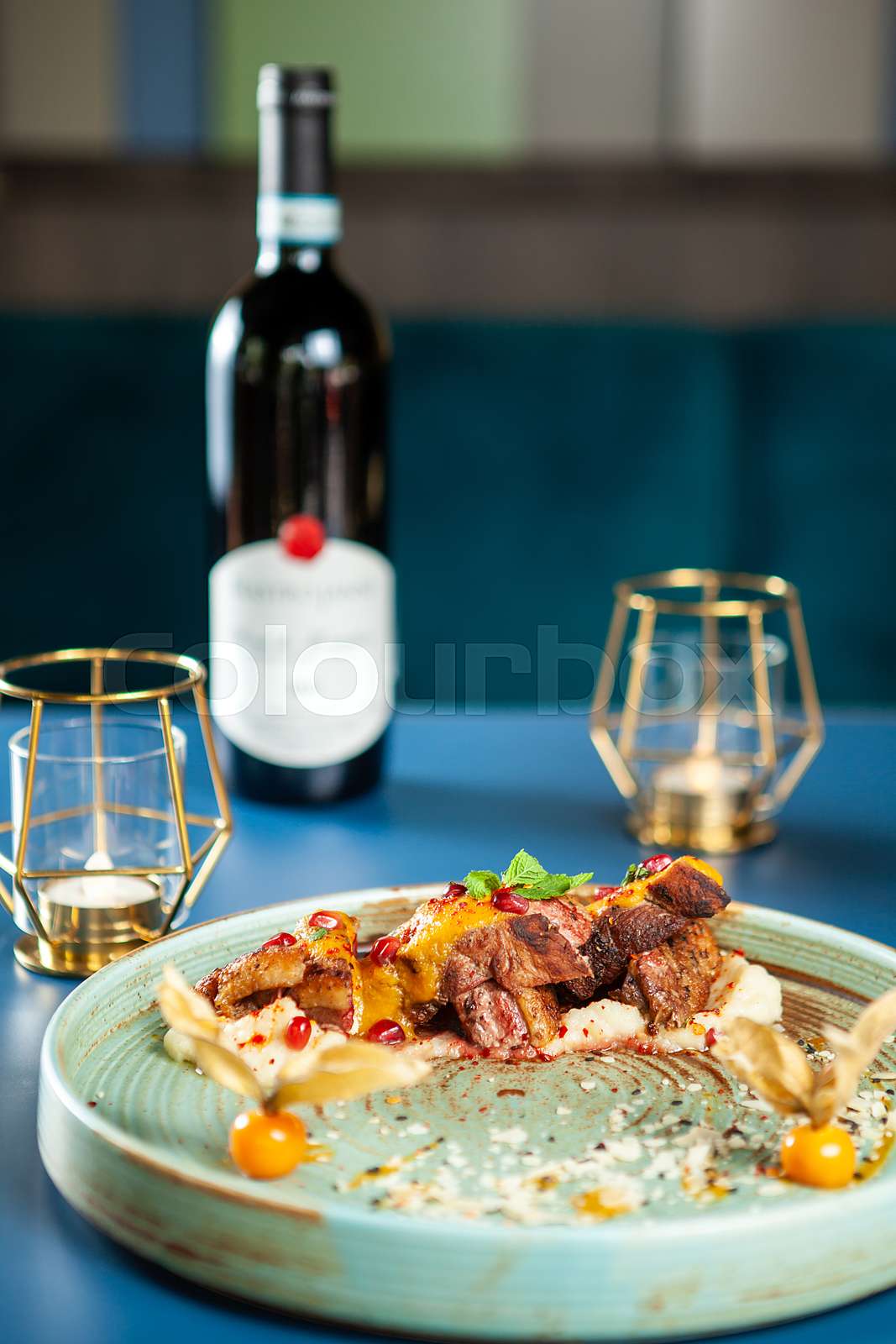 Fine dining design in restaurant with good red wine | Stock image ... - High End Wine And Dine