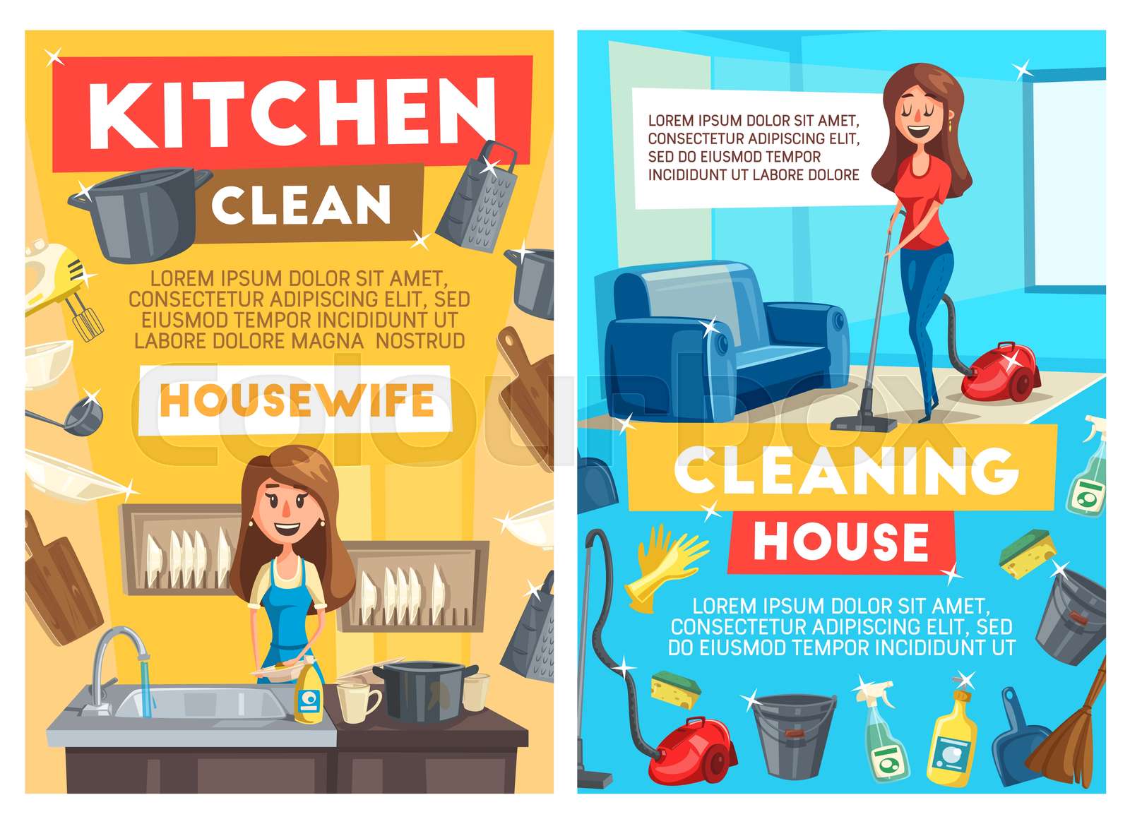Cleaning and dishwashing service, cartoon vector | Stock vector | Colourbox