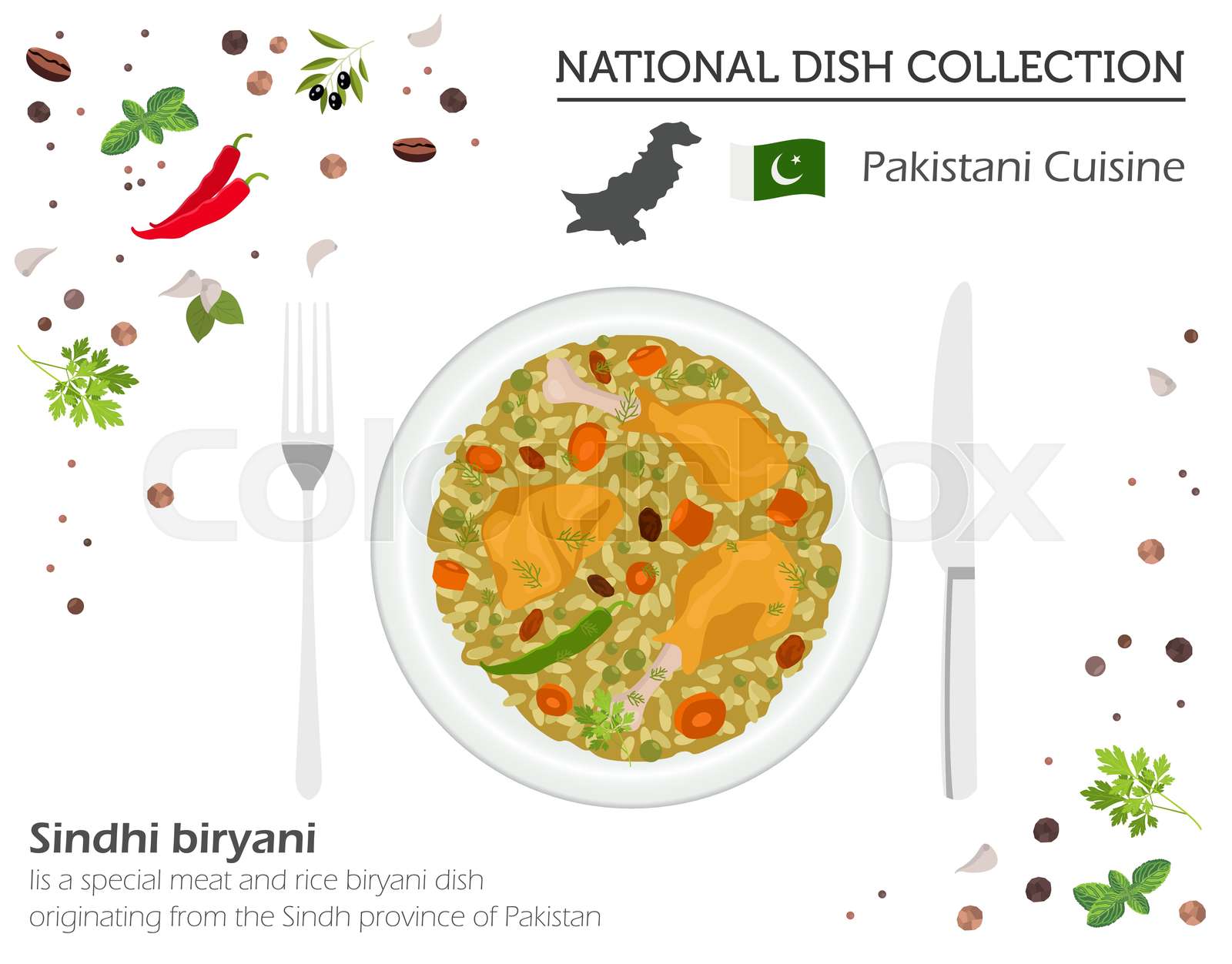 Pakistani Cuisine Asian National Dish Collection Meat And Rice 
