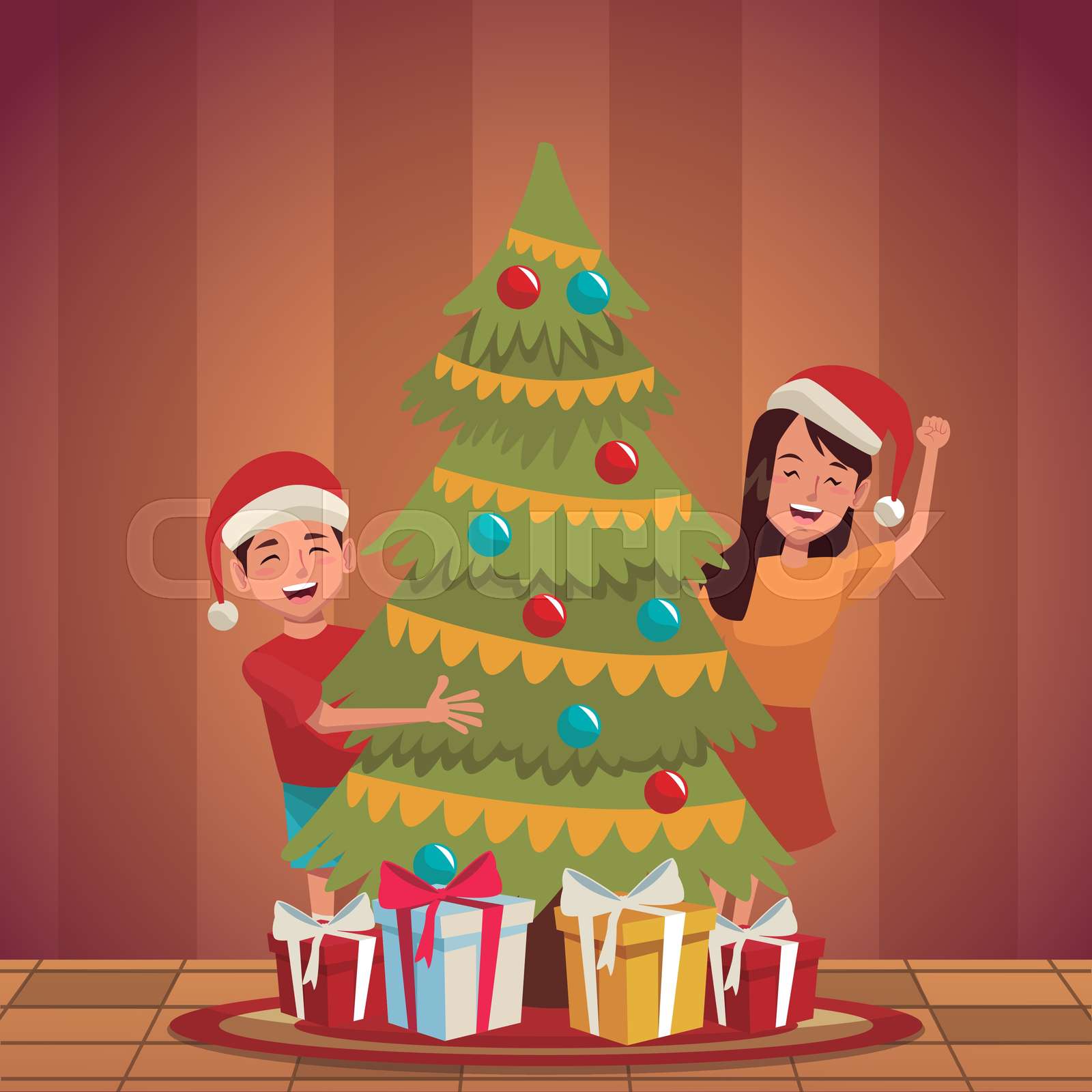 Family christmas cartoon | Stock vector | Colourbox