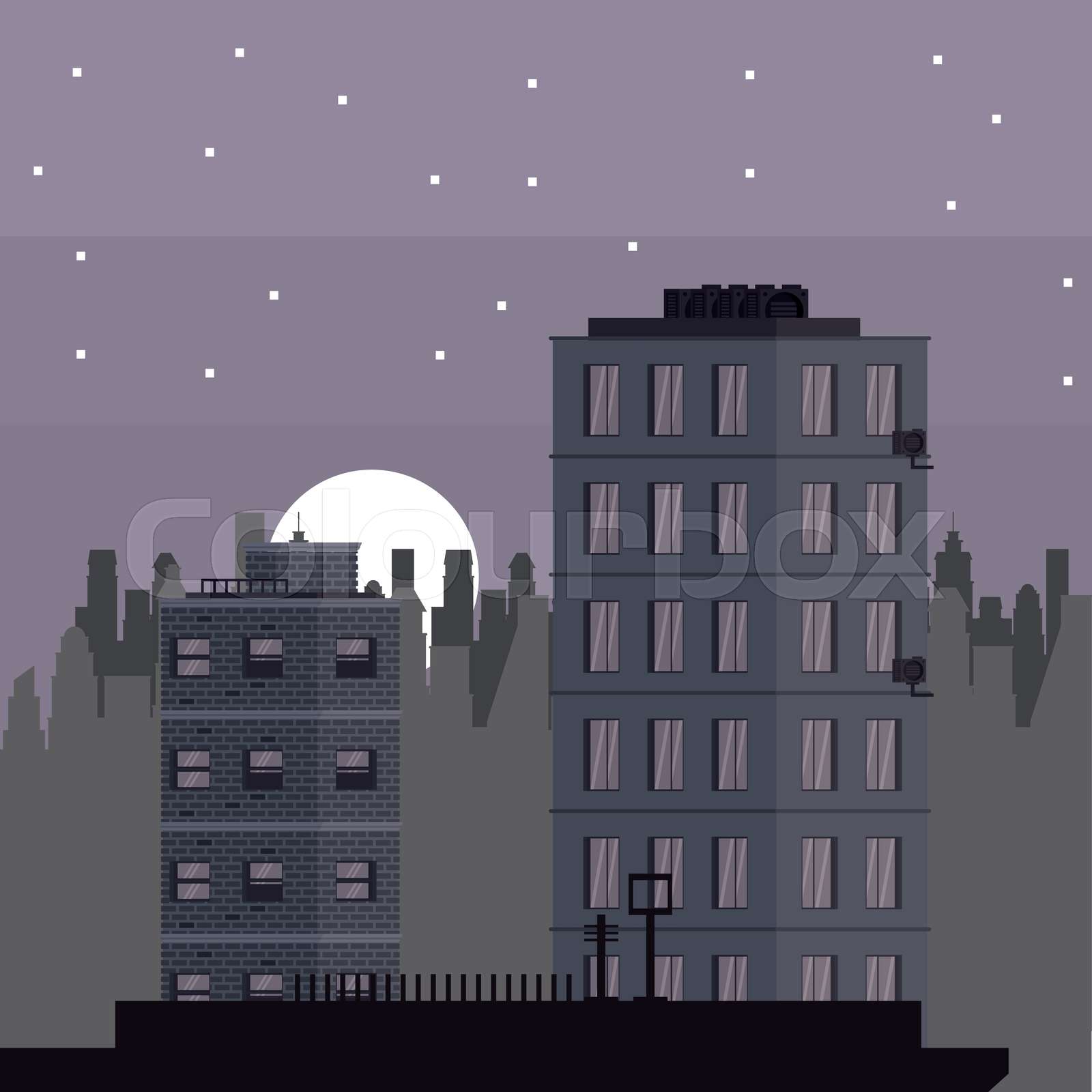 Buildings cityscape at night | Stock vector | Colourbox