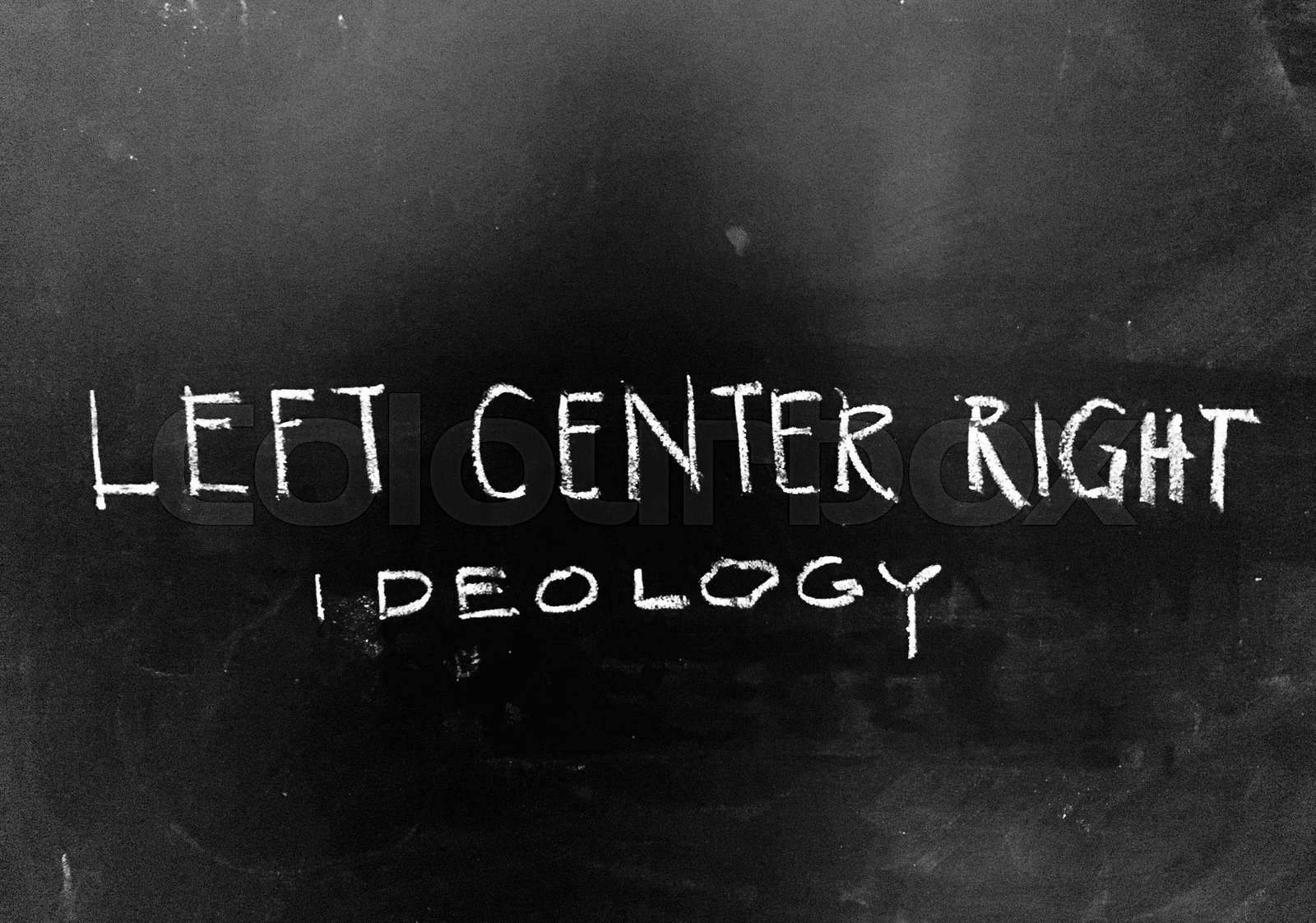 Left Center Right Ideologies handwritten on Blackboard Stock image