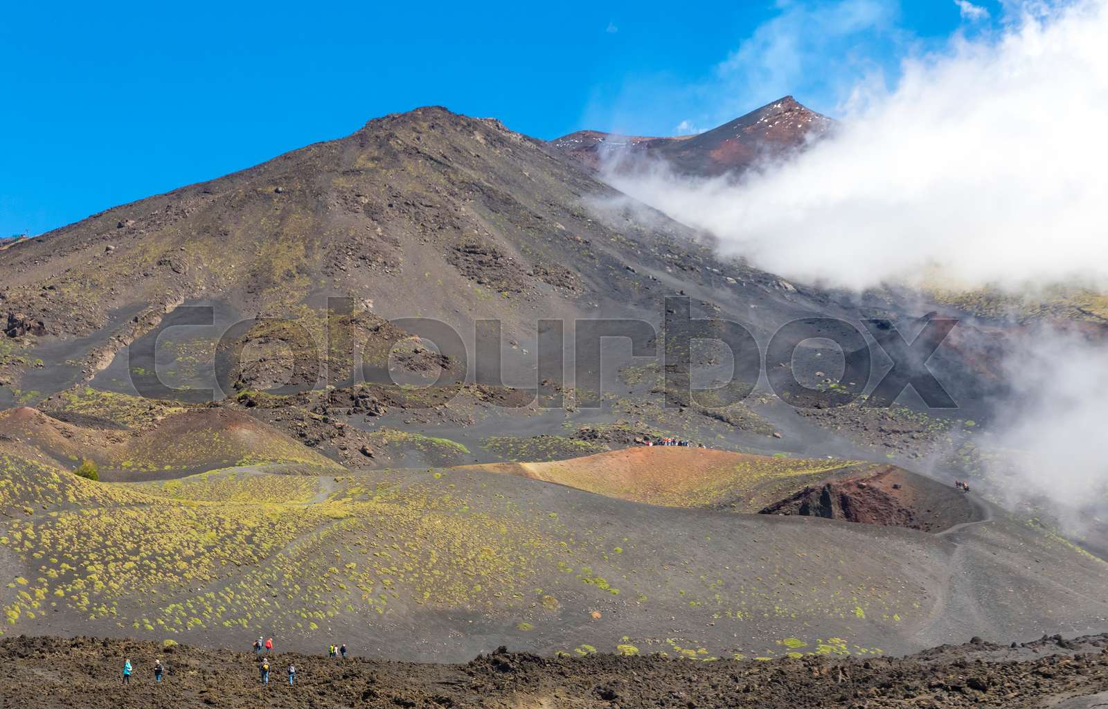 Hiking on Mount Etna, Etna national park, Sicily, Italy Stock image