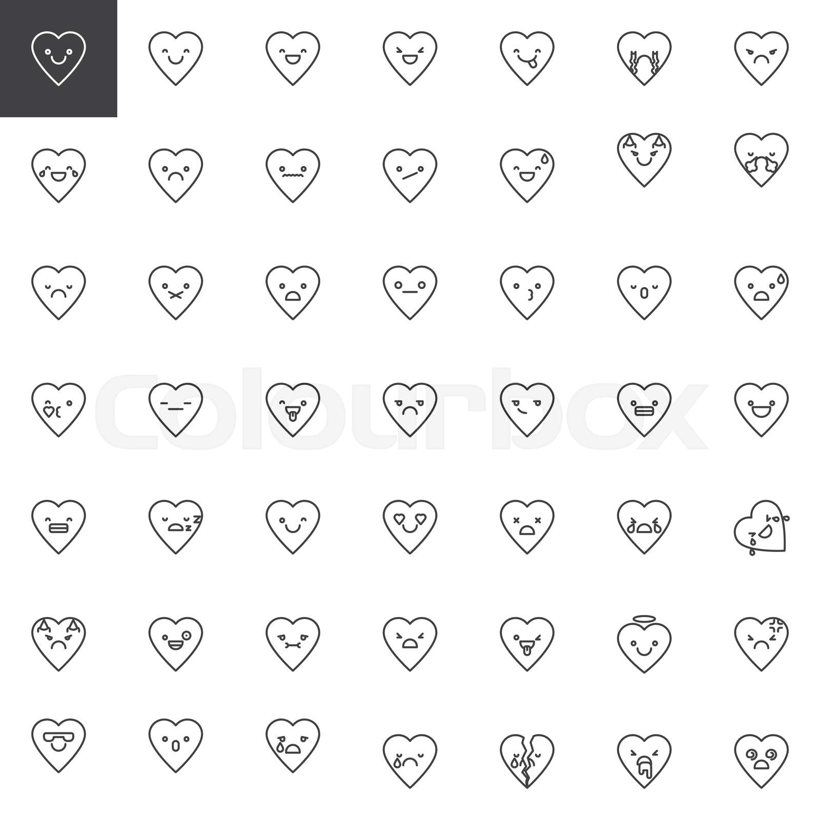 Heart emoji outline icons set | Stock vector | Colourbox