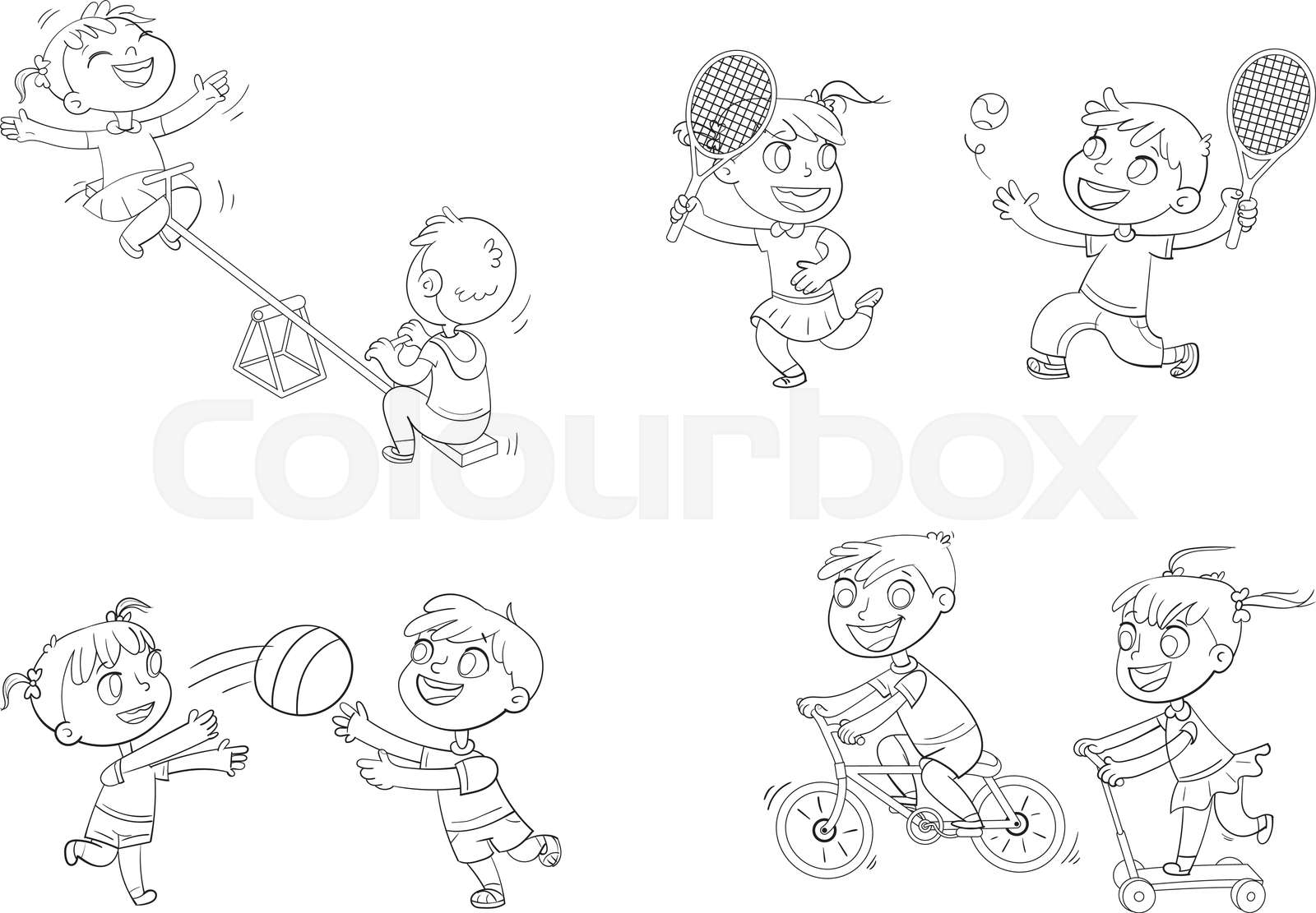 Recreation park. Playground. Kids zone. Place for games. Coloring book ...