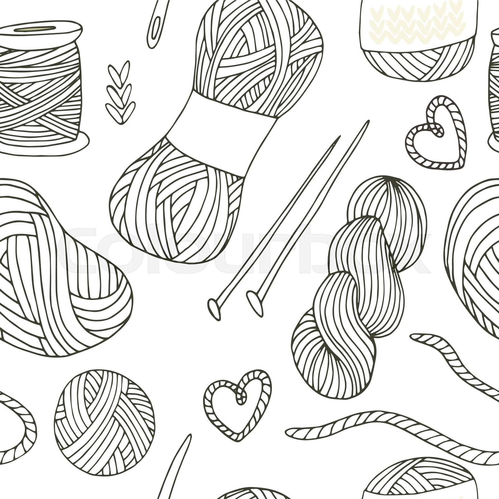 Knitting yarn balls seamless pattern in hand drawn style Stock vector