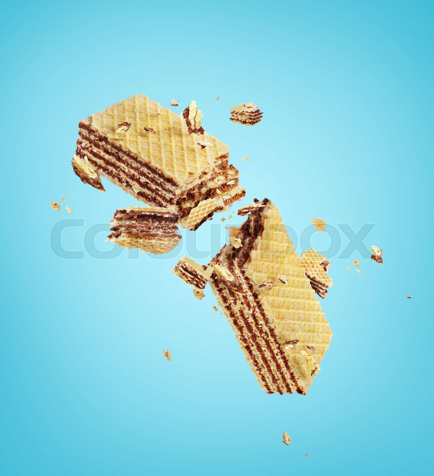 Waffles broken in half Stock image Colourbox