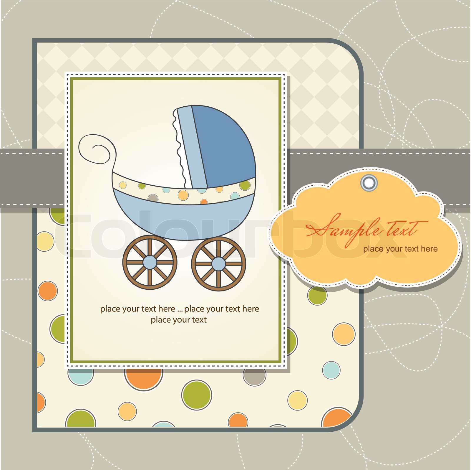 Baby Prem Vector baby card with pram | Stock vector | Colourbox