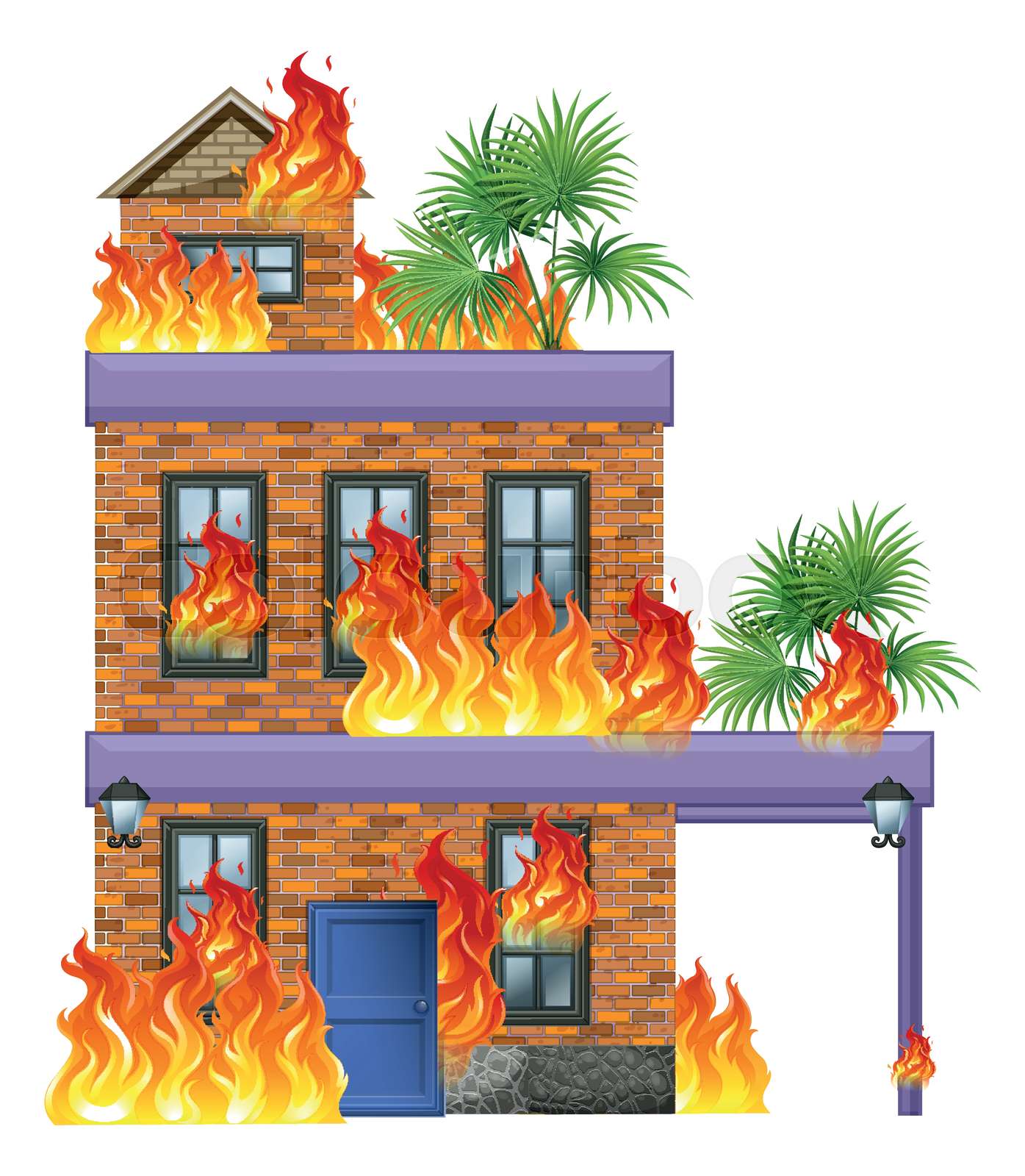 Modern house on fire | Stock vector | Colourbox