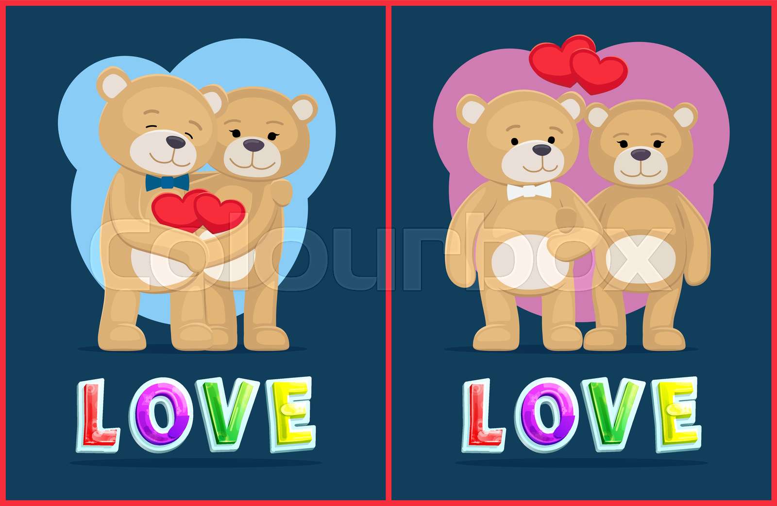 Couple Teddy Bears Love Theme Vector Placard Stock Vector Colourbox