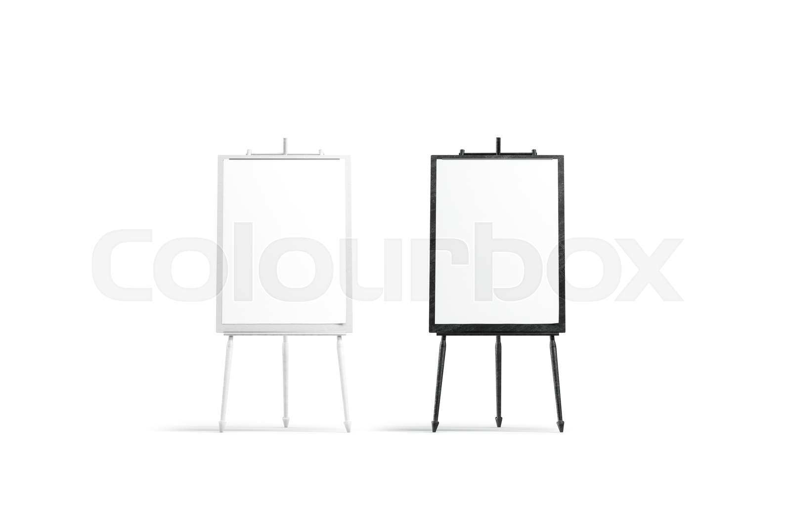 blank-black-and-white-painting-canvas-stand-mockup-set-isolated