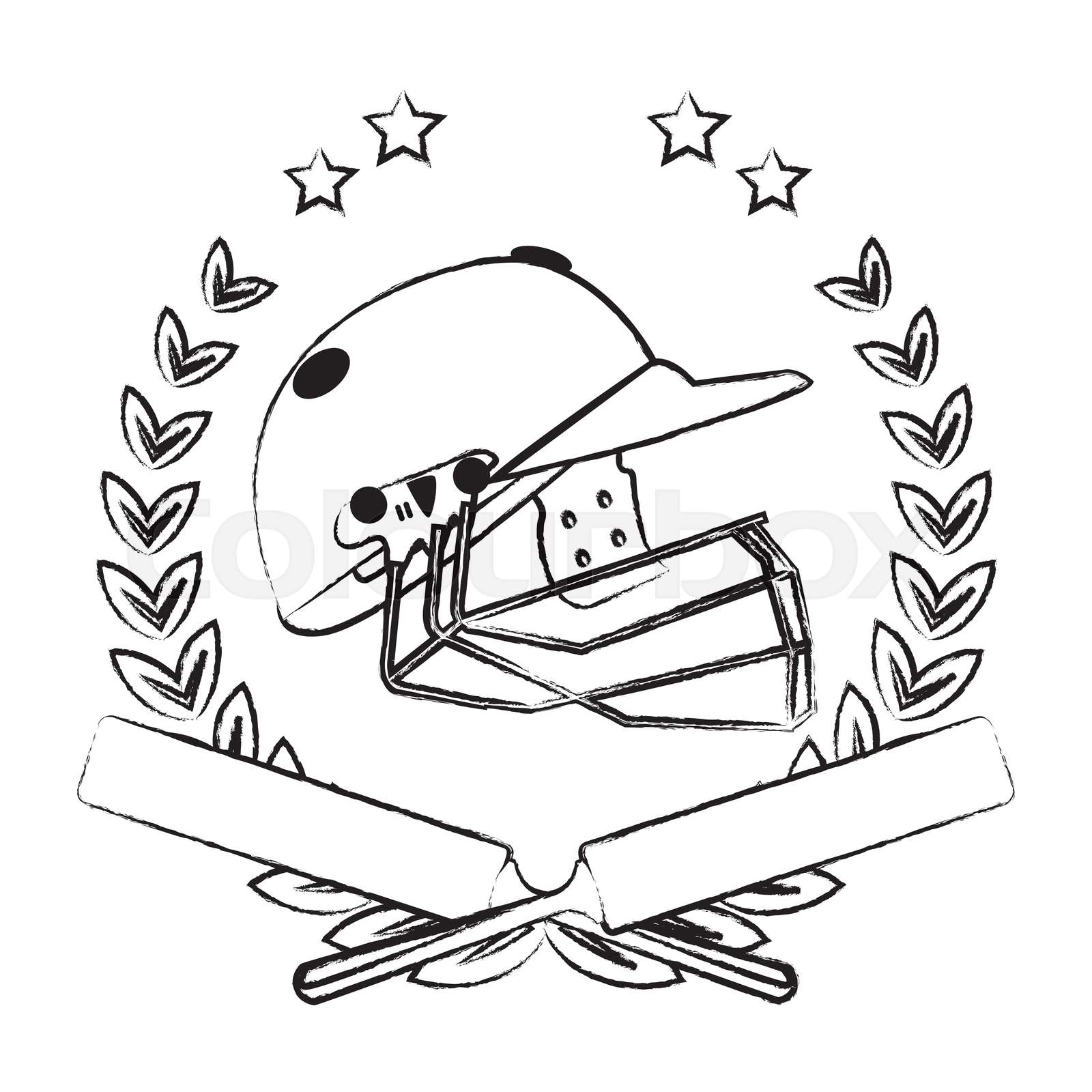 Cricket helmet on wreaht with stars sketch Stock vector Colourbox