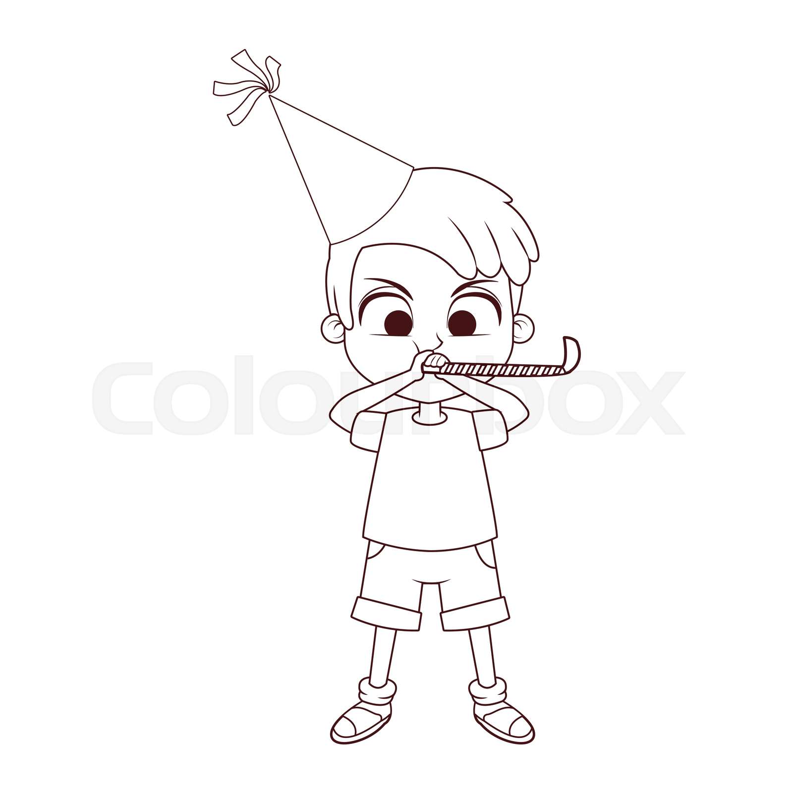 boy on birthday cartoon in black and white | Stock vector | Colourbox